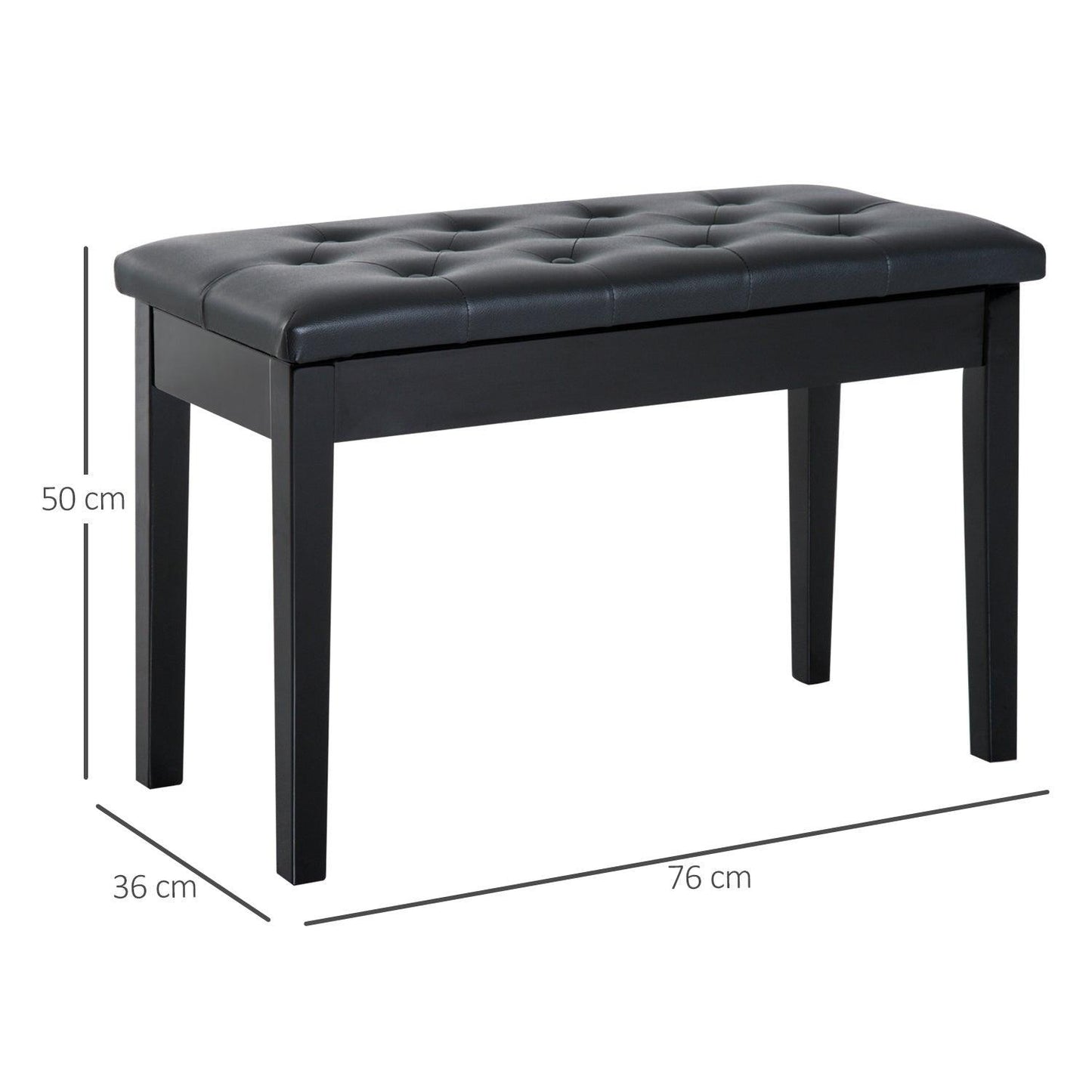 HOMCOM Black Piano Stool with Storage, 76x36x50cm - ALL4U RETAILER LTD