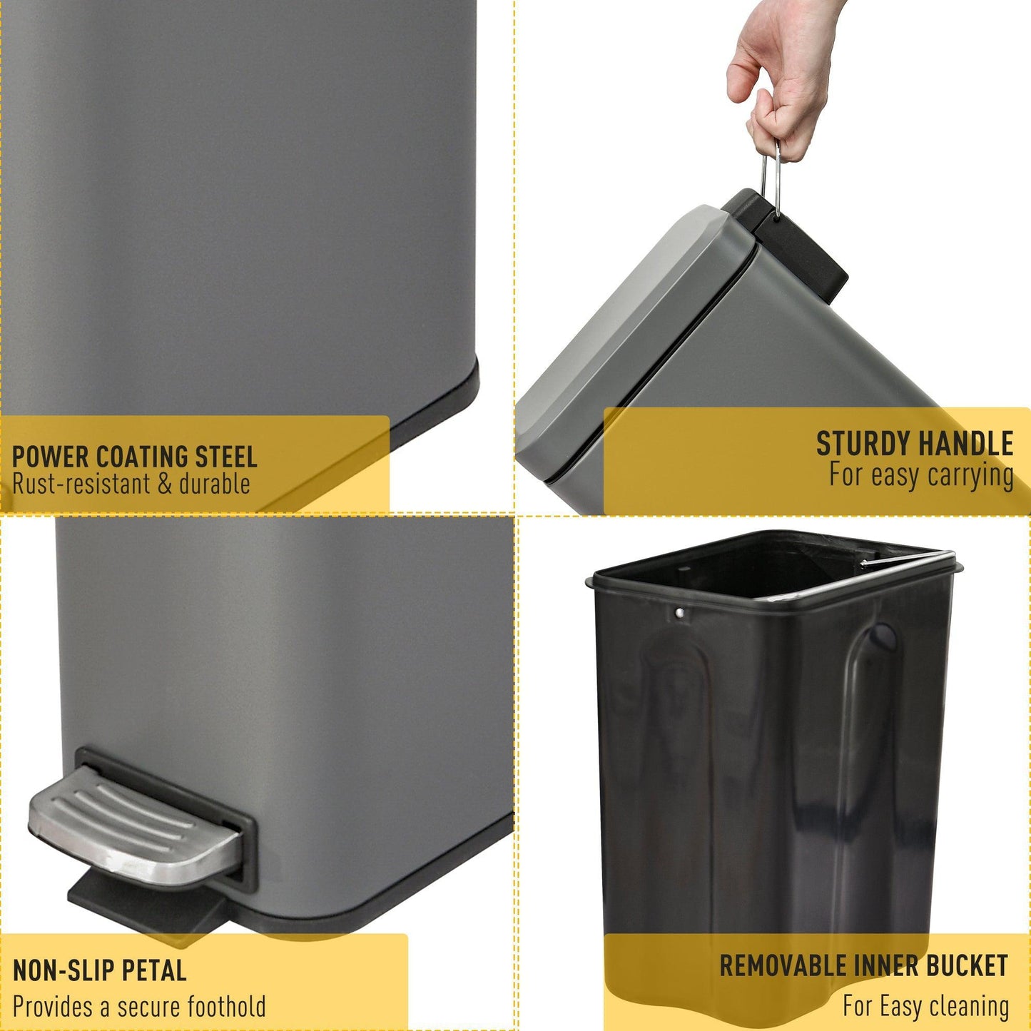 HOMCOM Quiet-Close Pedal Bin, 5L, Grey - ALL4U RETAILER LTD