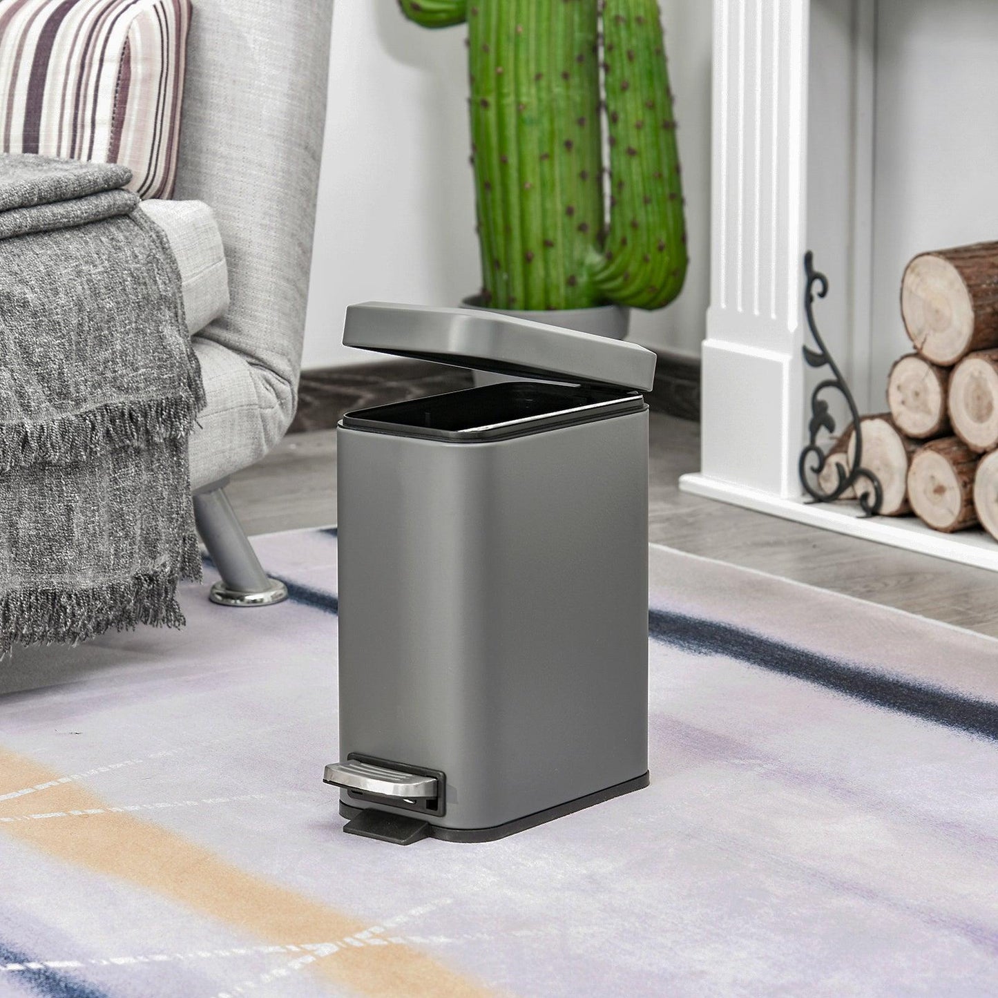 HOMCOM Quiet-Close Pedal Bin, 5L, Grey - ALL4U RETAILER LTD