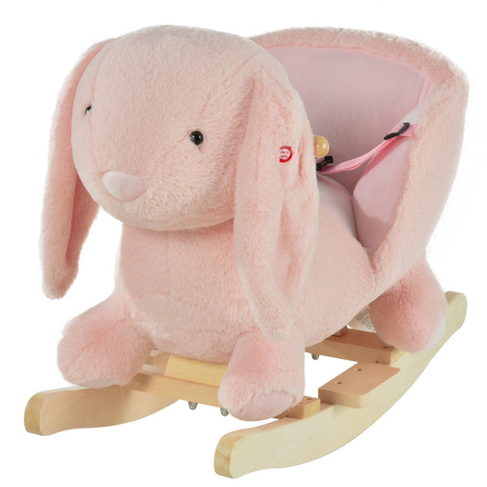 HOMCOM Rabbit Plush Rocking Ride On - Pink - ALL4U RETAILER LTD