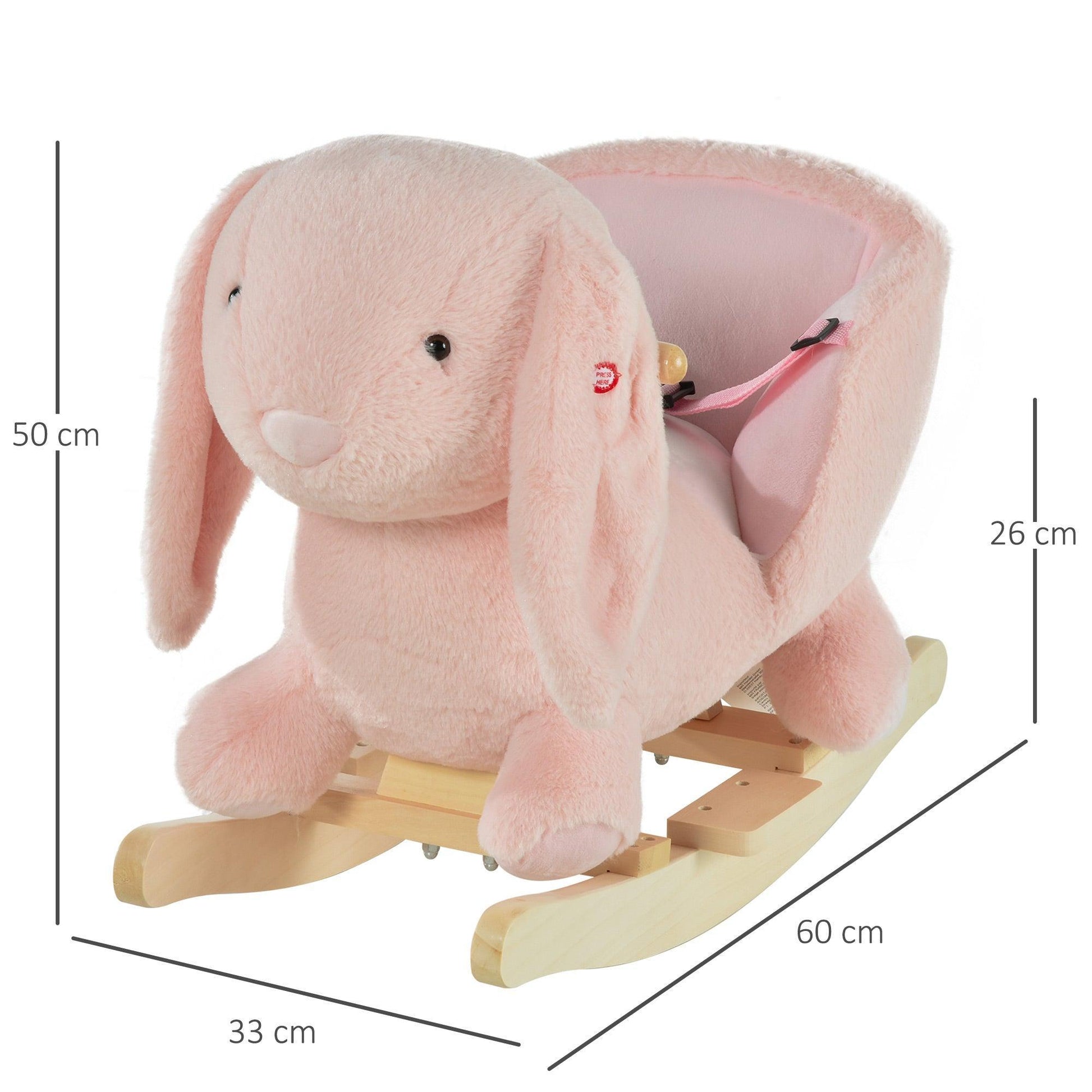 HOMCOM Rabbit Plush Rocking Ride On - Pink - ALL4U RETAILER LTD