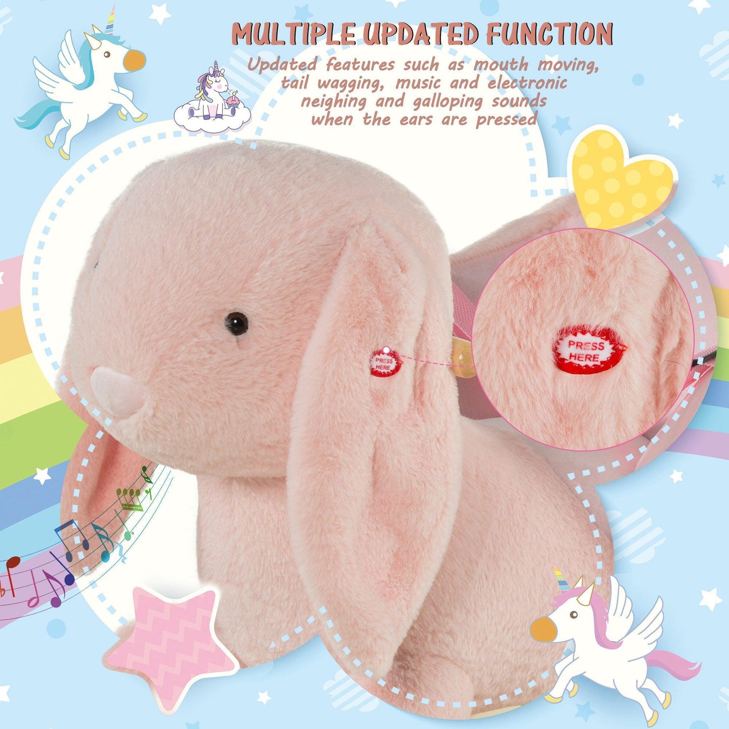 HOMCOM Rabbit Plush Rocking Ride On - Pink - ALL4U RETAILER LTD