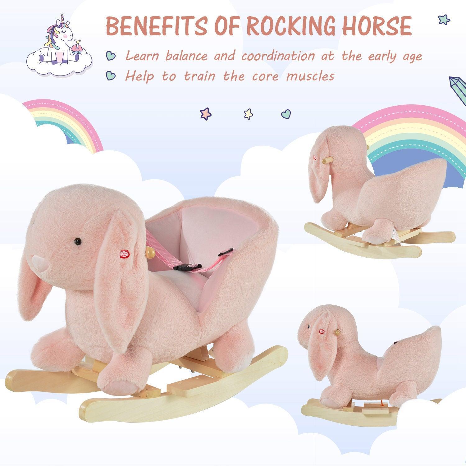 HOMCOM Rabbit Plush Rocking Ride On - Pink - ALL4U RETAILER LTD