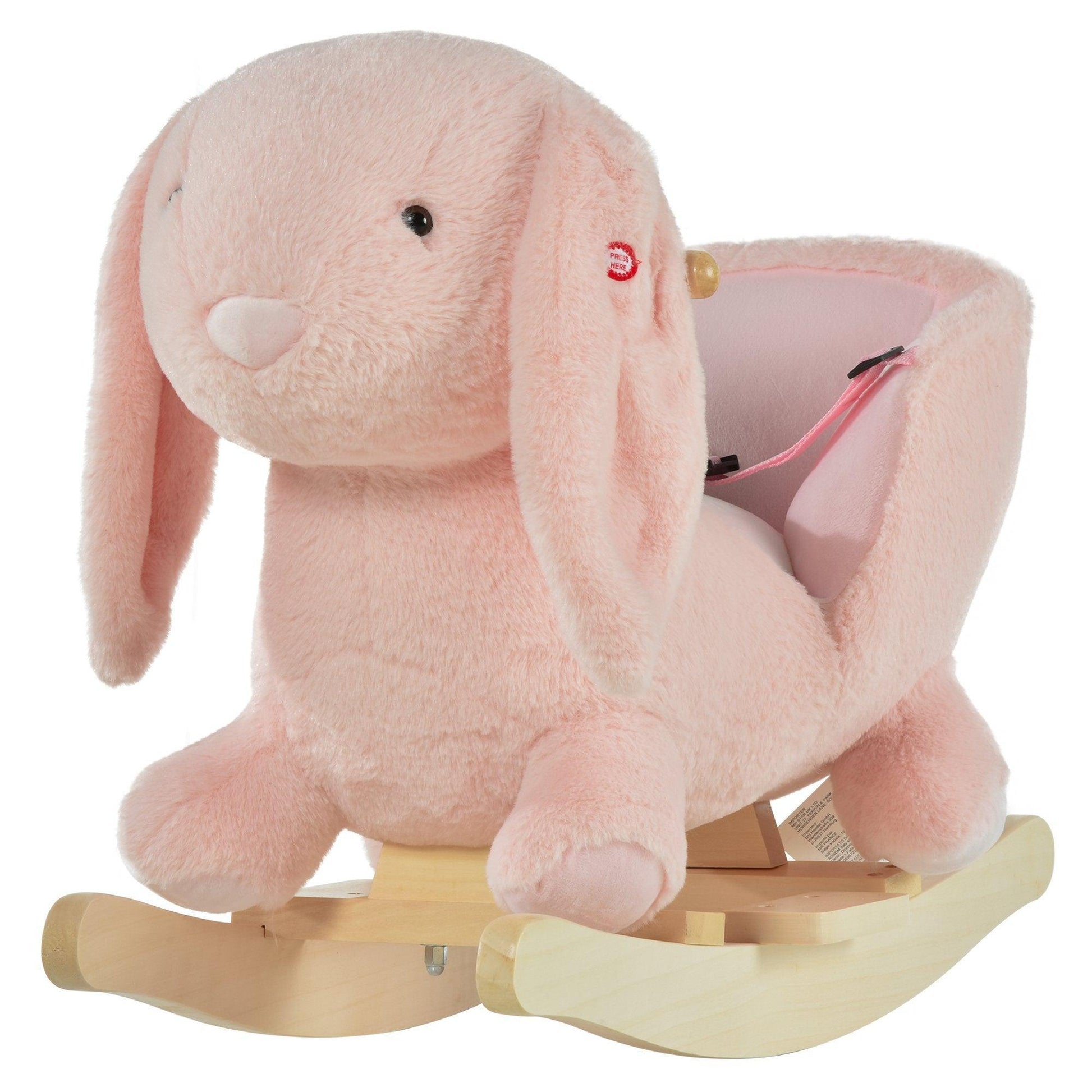 HOMCOM Rabbit Plush Rocking Ride On - Pink - ALL4U RETAILER LTD