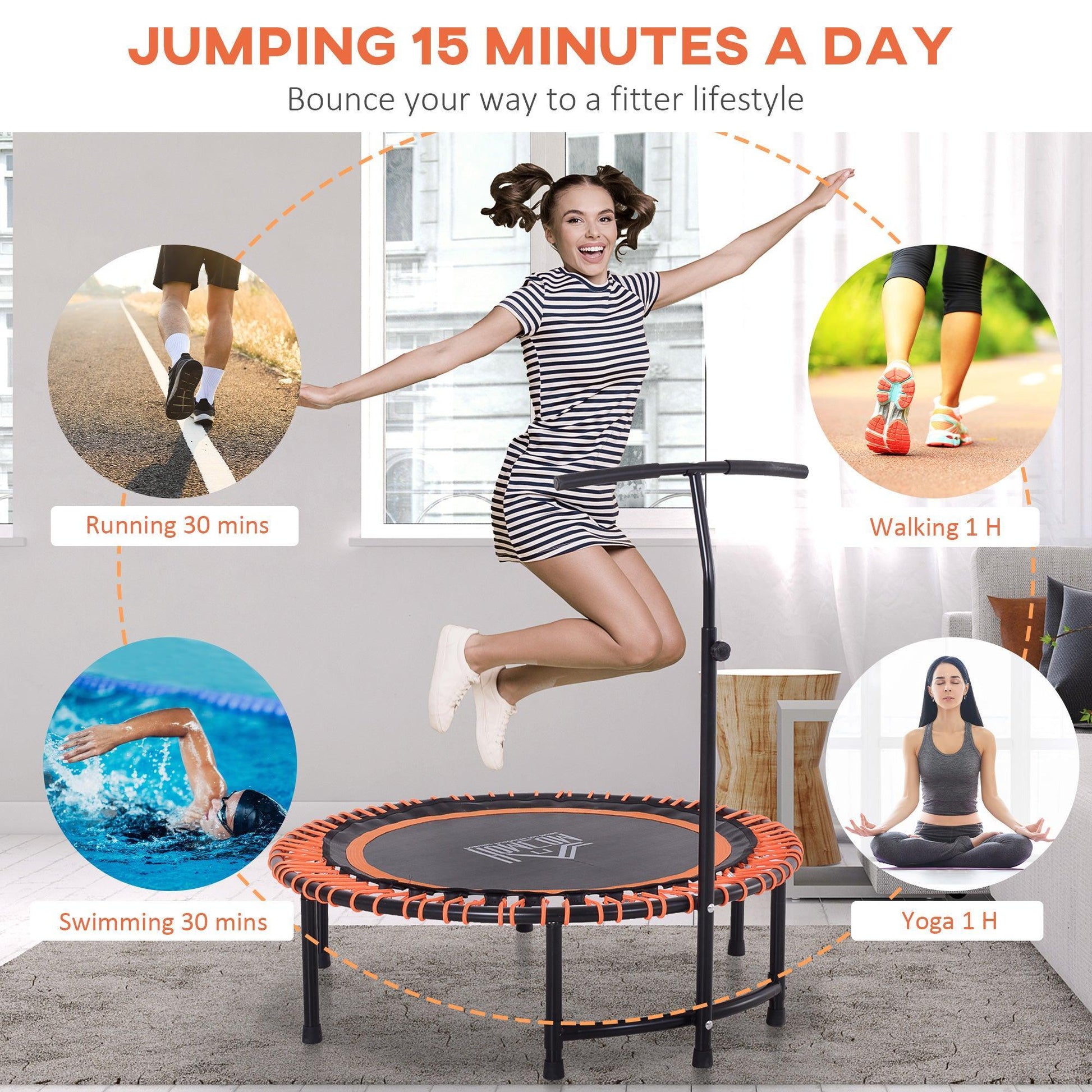 HOMCOM Rebounder Trampoline with Handlebar - ALL4U RETAILER LTD