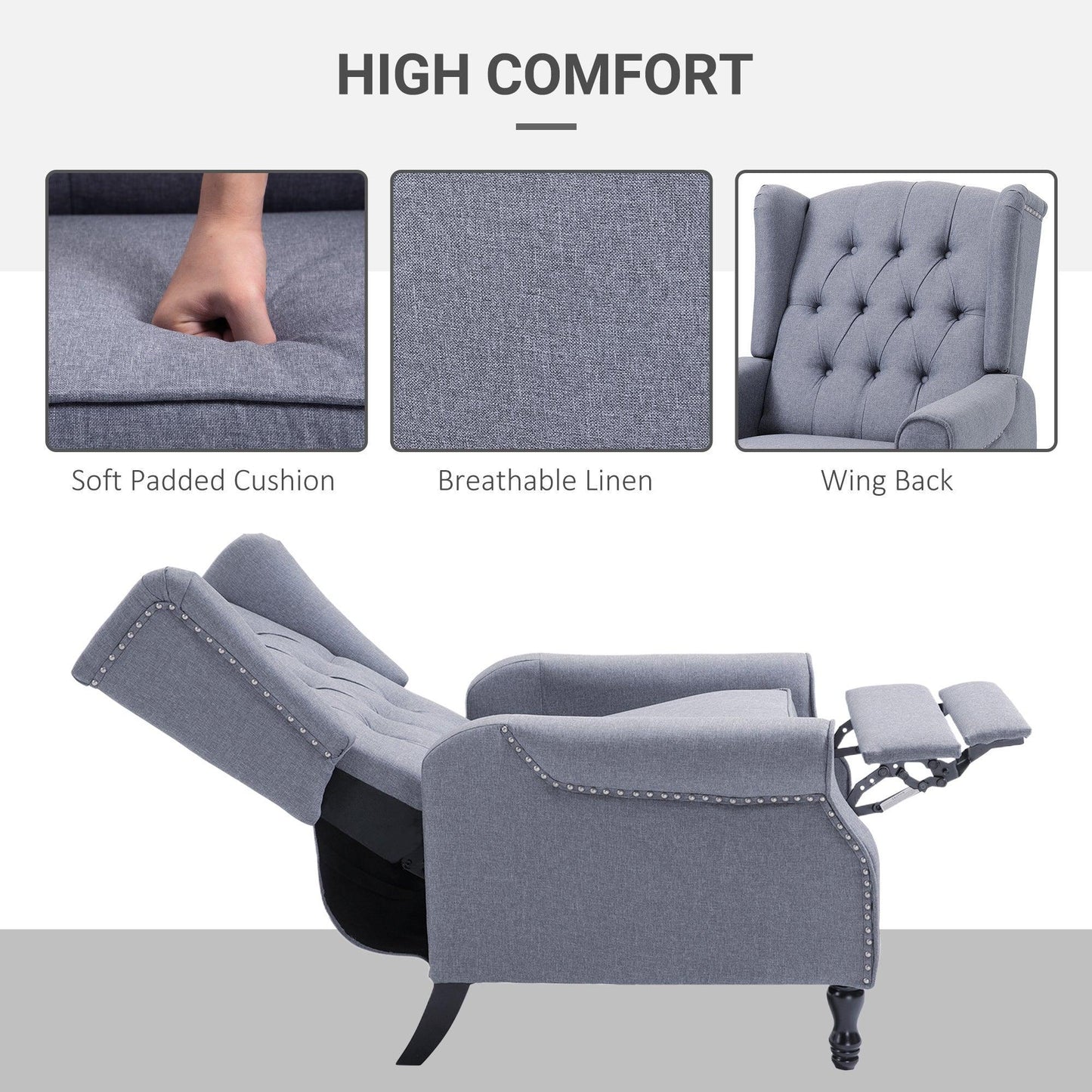 HOMCOM Recliner Chair: Comfy & Stylish Wingback in Light Grey - ALL4U RETAILER LTD