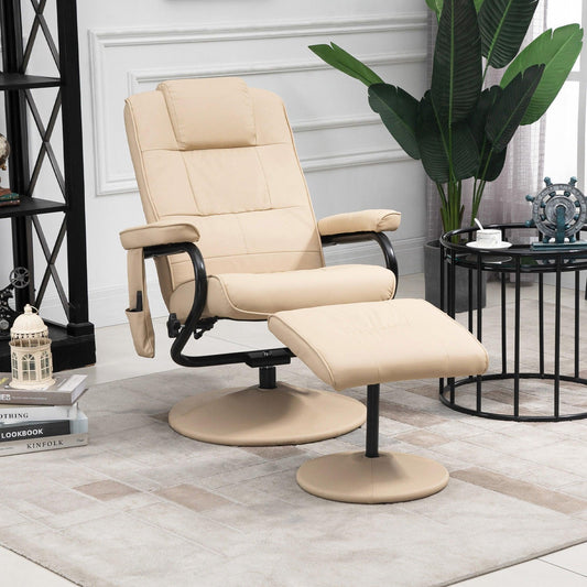 HOMCOM Reclining Armchair & Ottoman - Cream - ALL4U RETAILER LTD