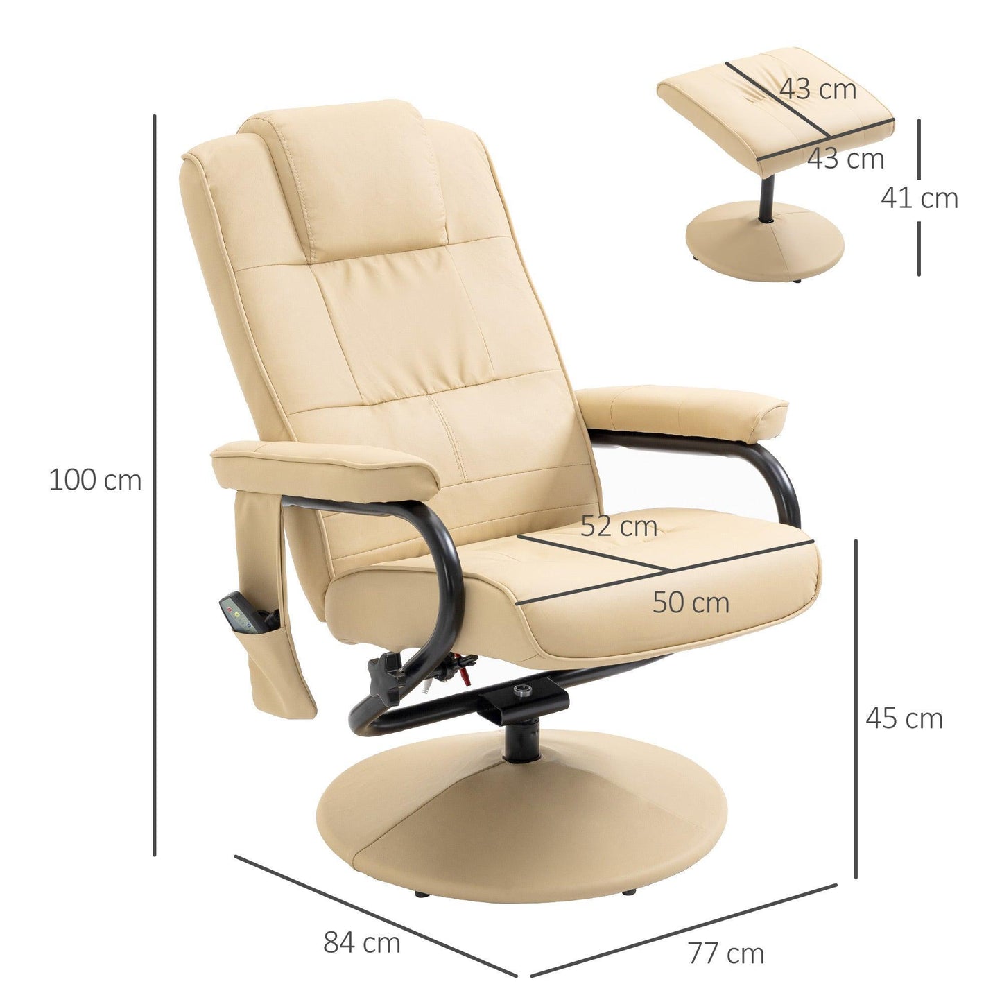 HOMCOM Reclining Armchair & Ottoman - Cream - ALL4U RETAILER LTD