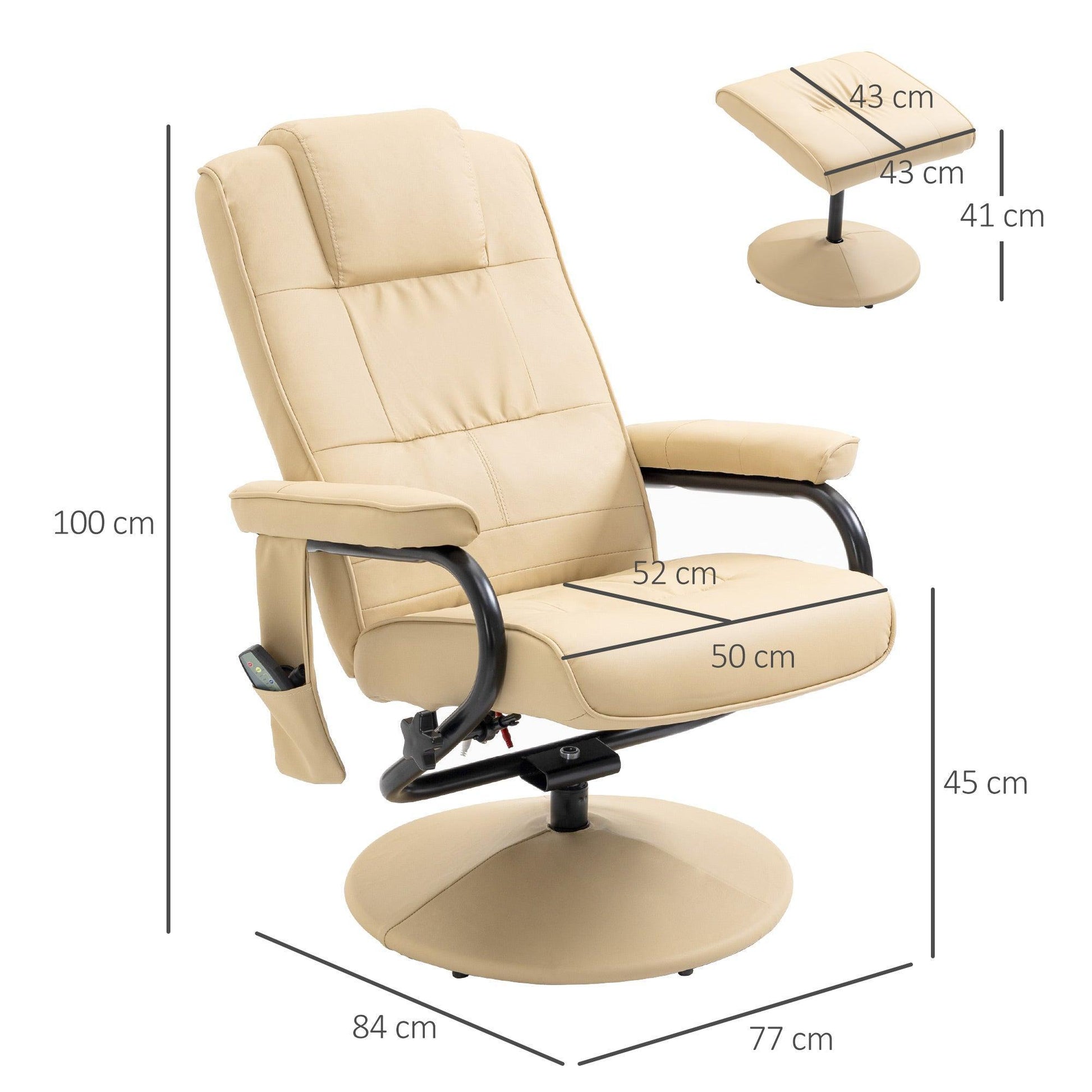 HOMCOM Reclining Armchair & Ottoman - Cream - ALL4U RETAILER LTD