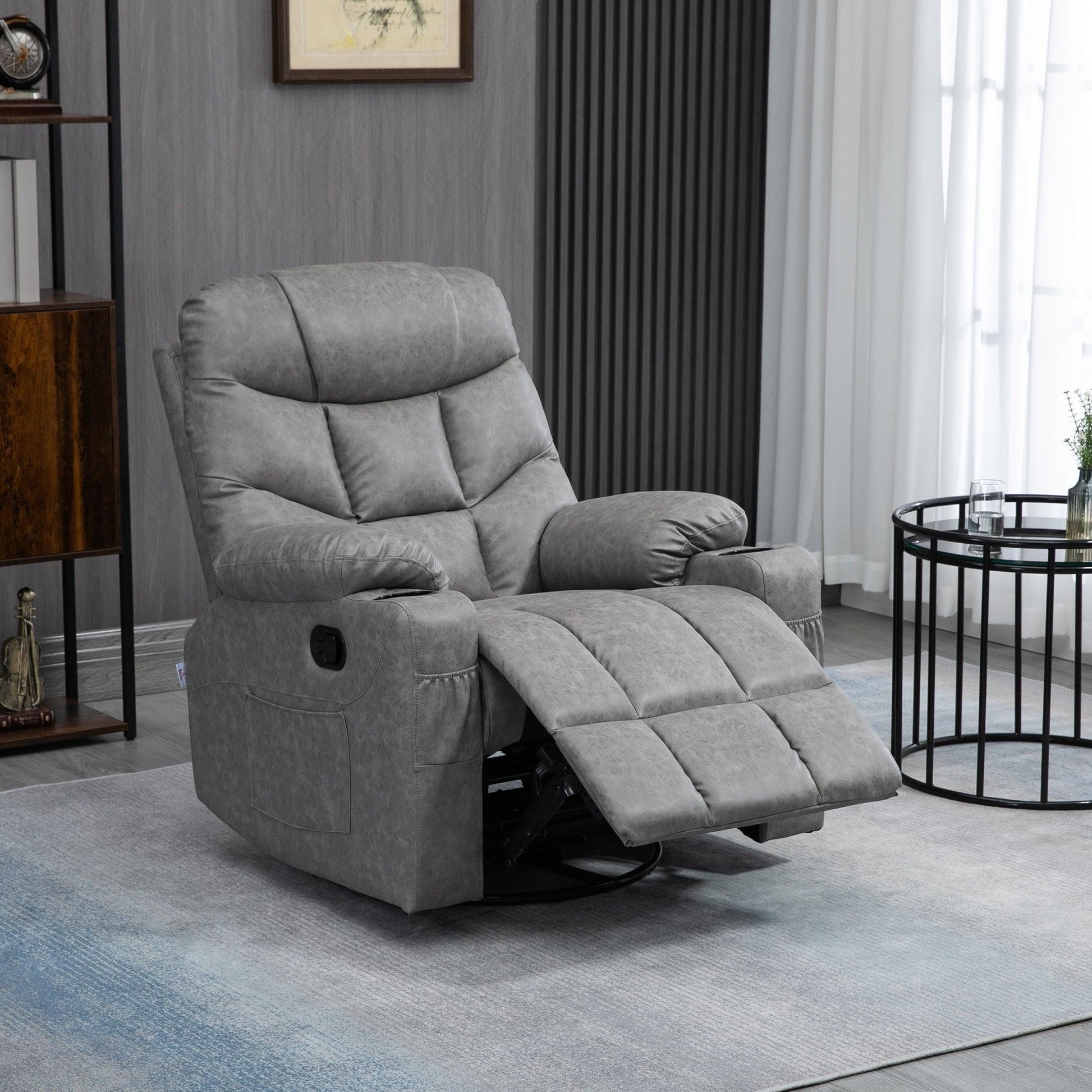 HOMCOM Reclining Armchair with Cup Holders, Grey - ALL4U RETAILER LTD