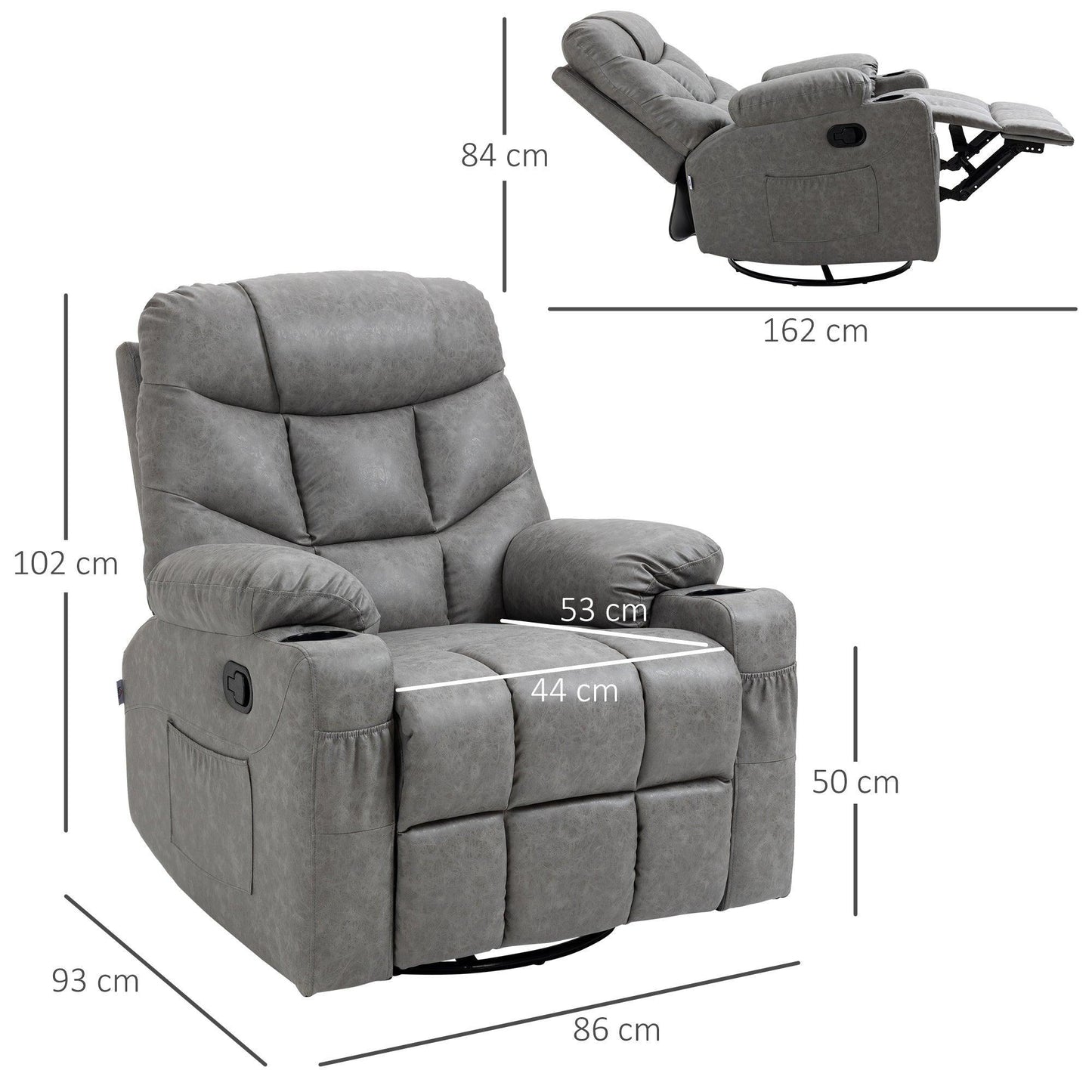 HOMCOM Reclining Armchair with Cup Holders, Grey - ALL4U RETAILER LTD