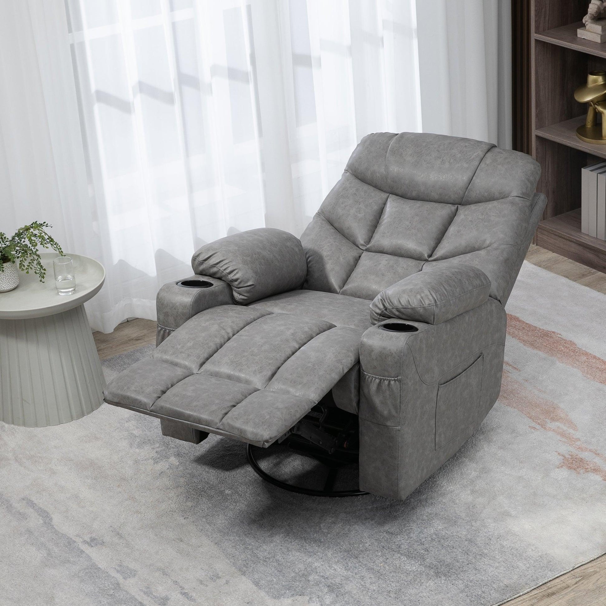 HOMCOM Reclining Armchair with Cup Holders, Grey - ALL4U RETAILER LTD