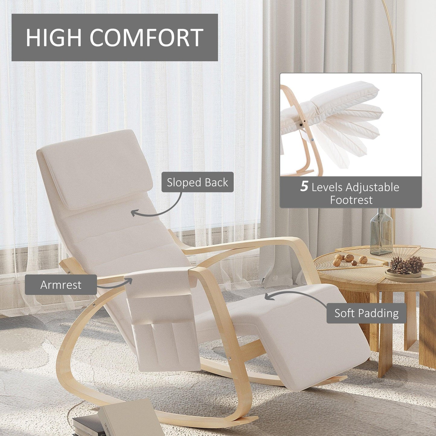 HOMCOM Reclining Rocking Chair with Adjustable Footrest - ALL4U RETAILER LTD