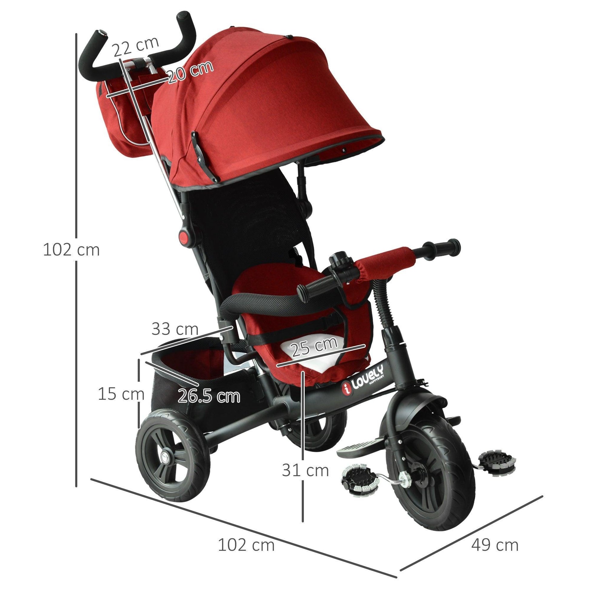 HOMCOM Red Tricycle for Babies - Canopy Included - ALL4U RETAILER LTD