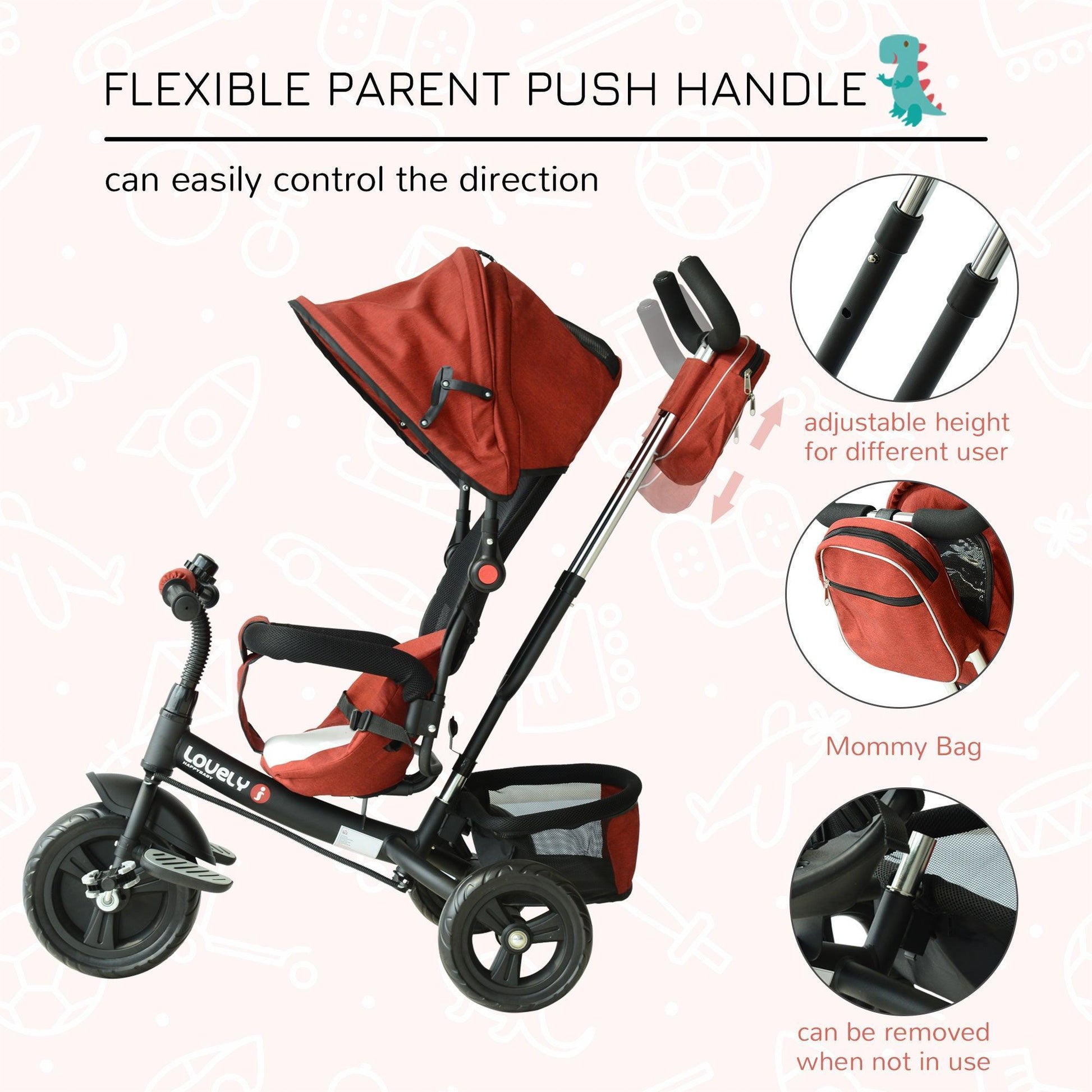 HOMCOM Red Tricycle for Babies - Canopy Included - ALL4U RETAILER LTD