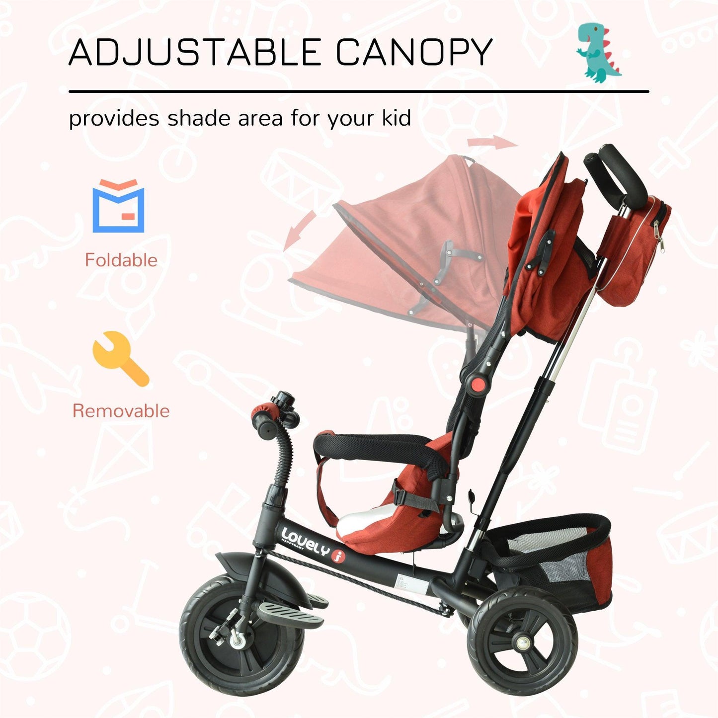 HOMCOM Red Tricycle for Babies - Canopy Included - ALL4U RETAILER LTD