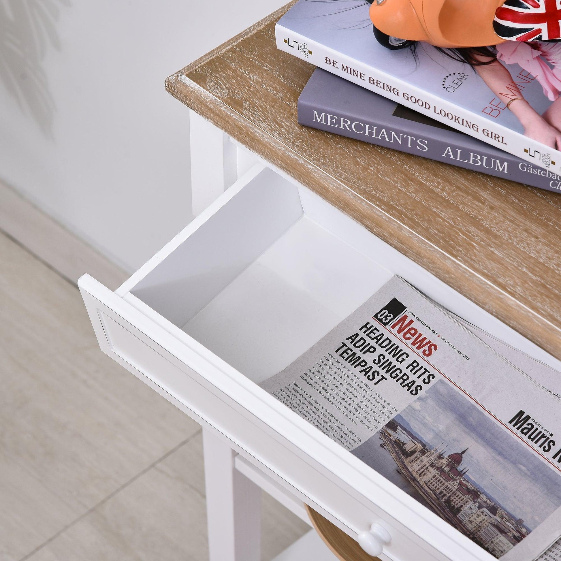 HOMCOM Retro Console Table with Drawer and Shelves - ALL4U RETAILER LTD