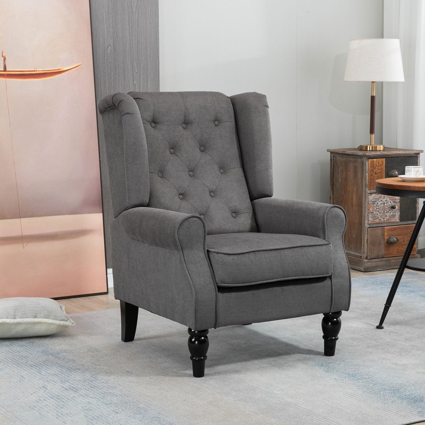 HOMCOM Retro Wingback Armchair: Stylish and Comfortable - ALL4U RETAILER LTD