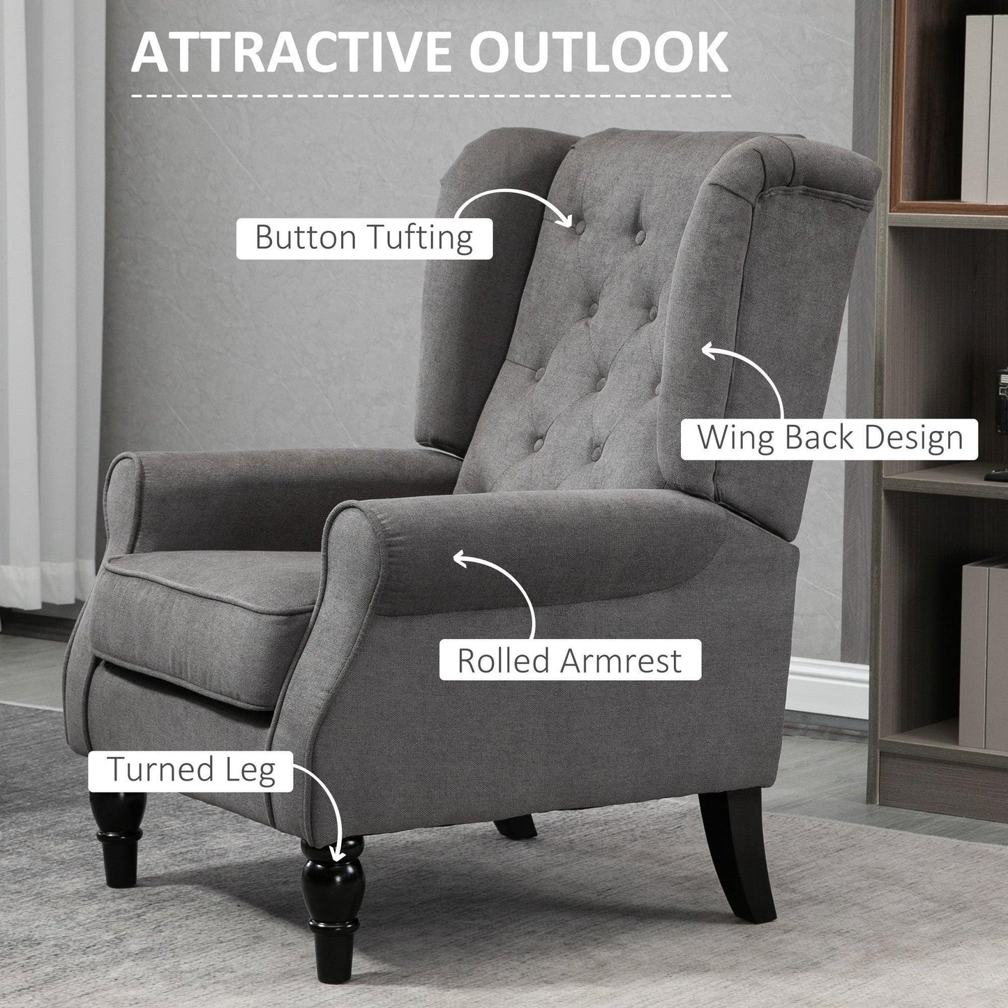 HOMCOM Retro Wingback Armchair: Stylish and Comfortable - ALL4U RETAILER LTD