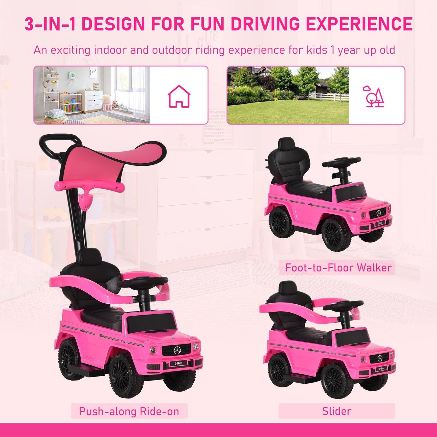 HOMCOM Ride-On Mercedes-Benz G350 Walker: Pink - ALL4U RETAILER LTD