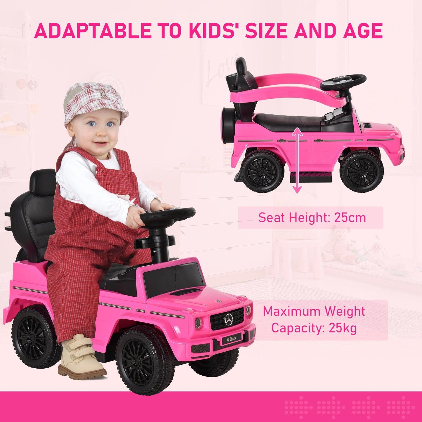 HOMCOM Ride-On Mercedes-Benz G350 Walker: Pink - ALL4U RETAILER LTD