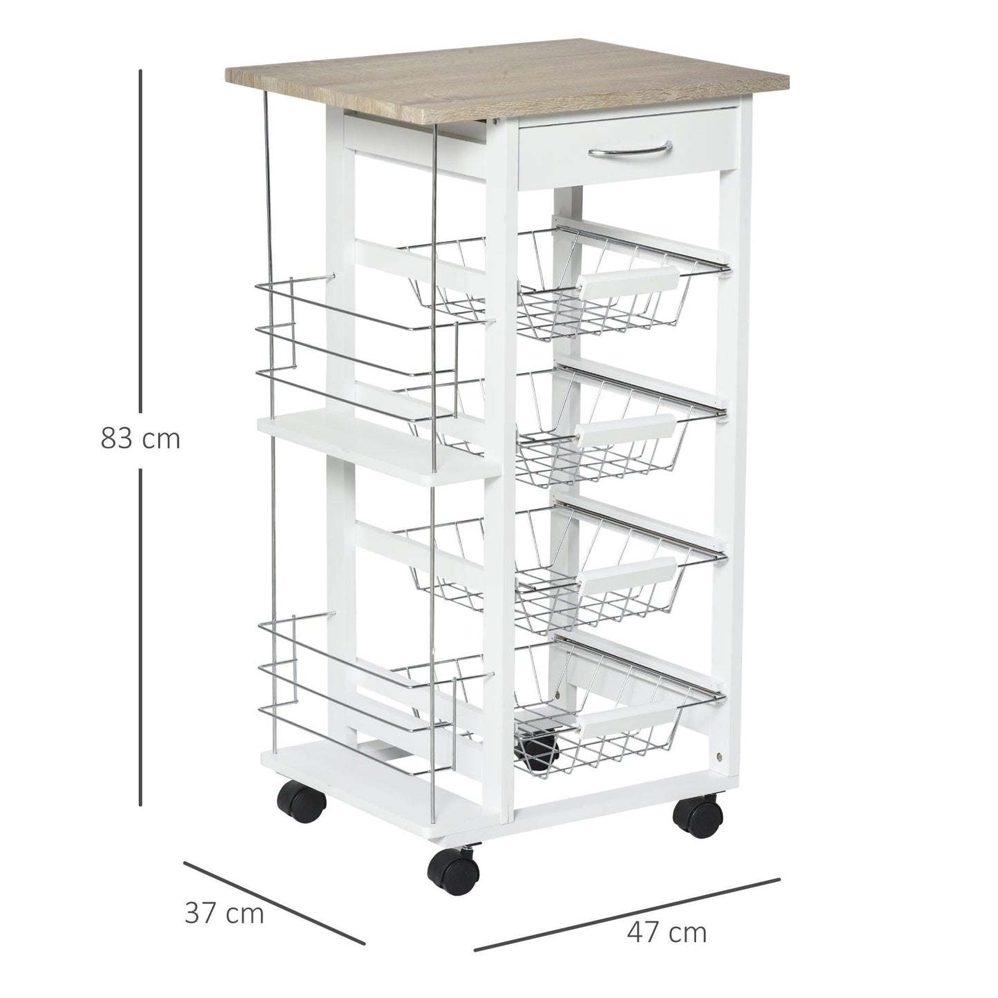 HOMCOM Rolling Kitchen Cart with 4 Basket Drawers - Brown - ALL4U RETAILER LTD