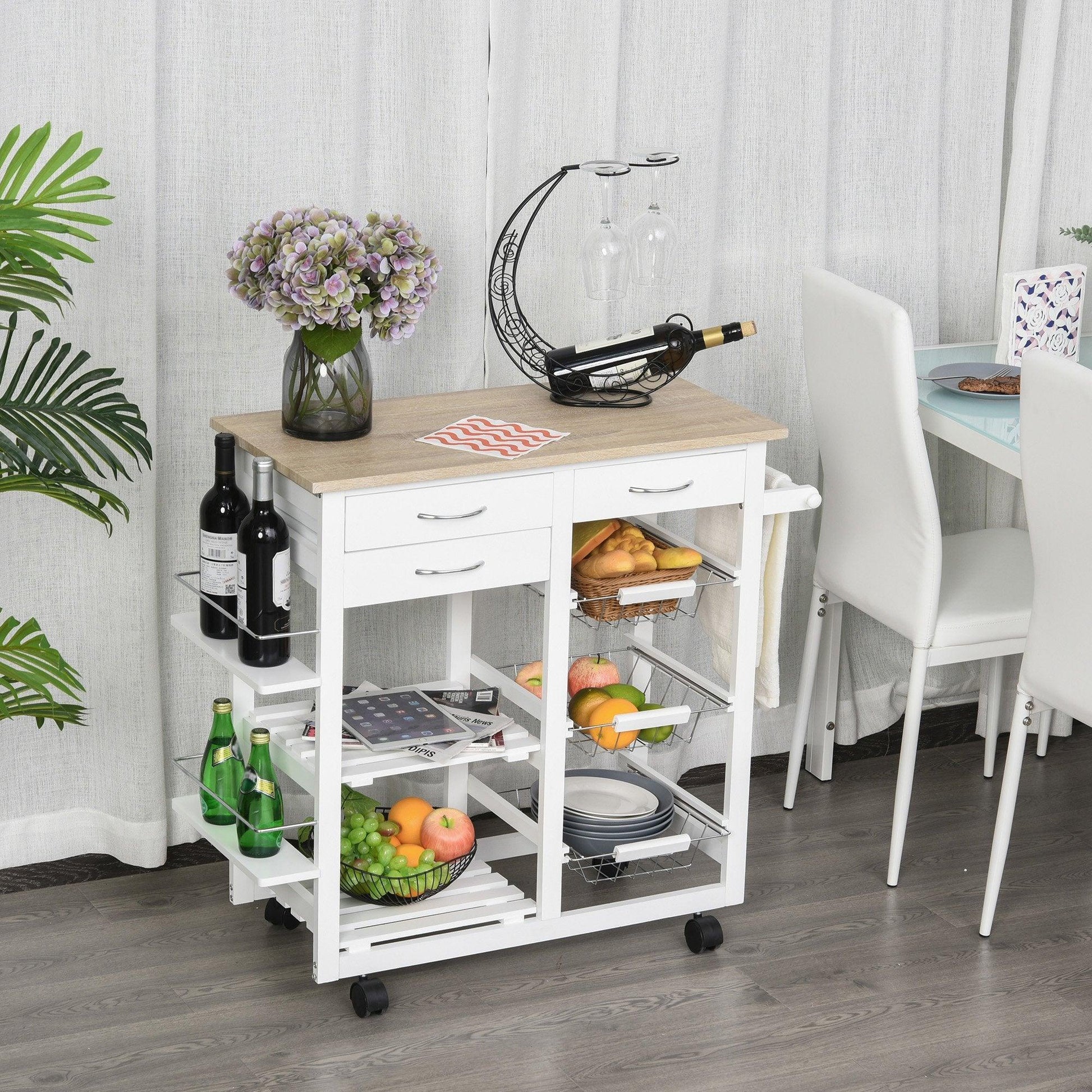 HOMCOM Rolling Kitchen Island with Spice Racks & Drawers - ALL4U RETAILER LTD