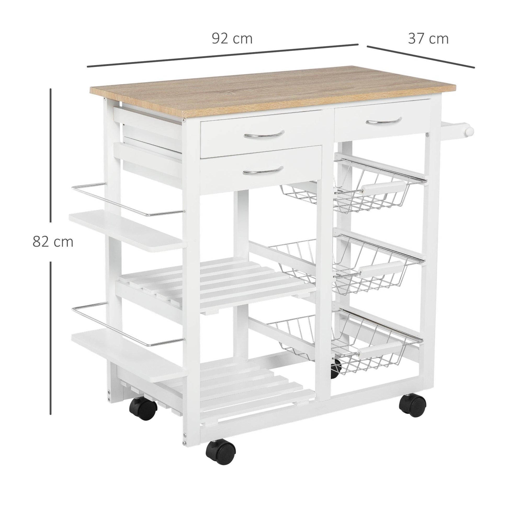 HOMCOM Rolling Kitchen Island with Spice Racks & Drawers - ALL4U RETAILER LTD