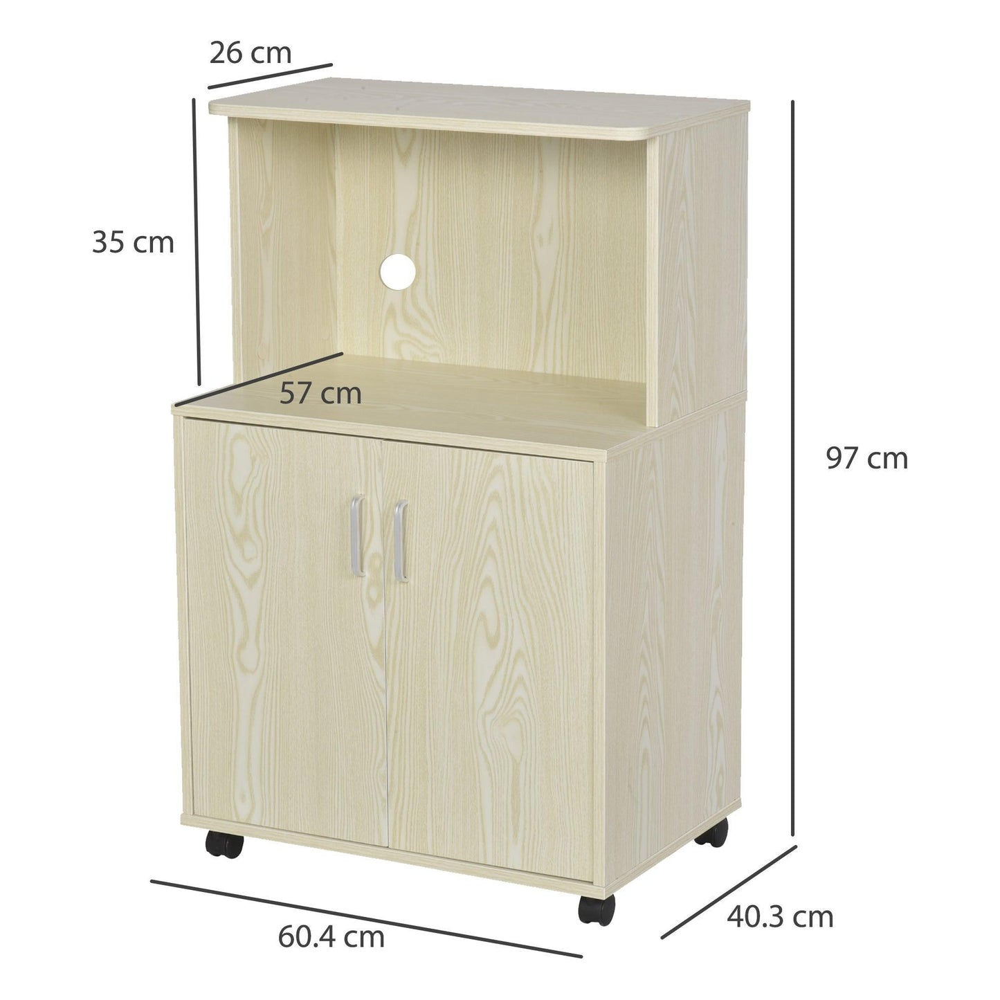 HOMCOM Rolling Oak Kitchen Cabinet – Compact & Mobile - ALL4U RETAILER LTD