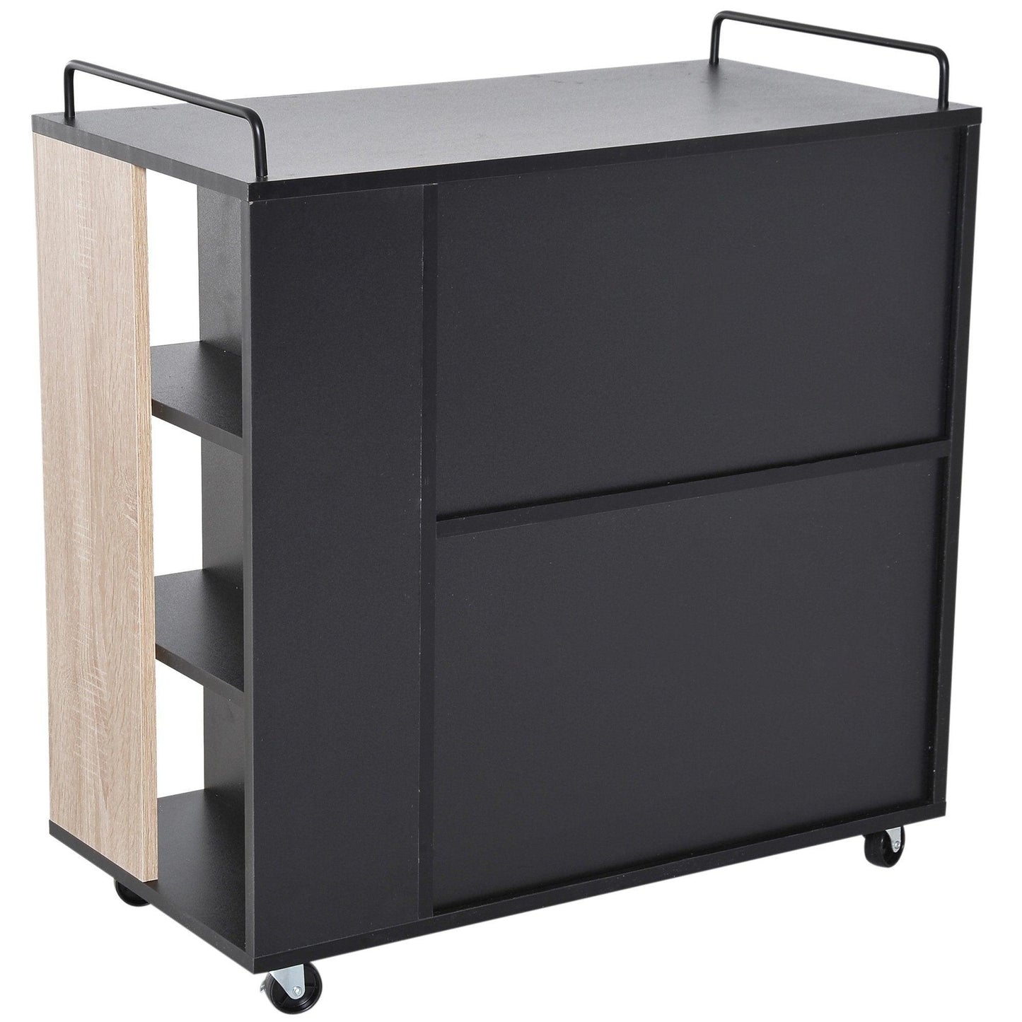 HOMCOM Rolling Oak/Black Kitchen Island 60x40x82 cm - ALL4U RETAILER LTD