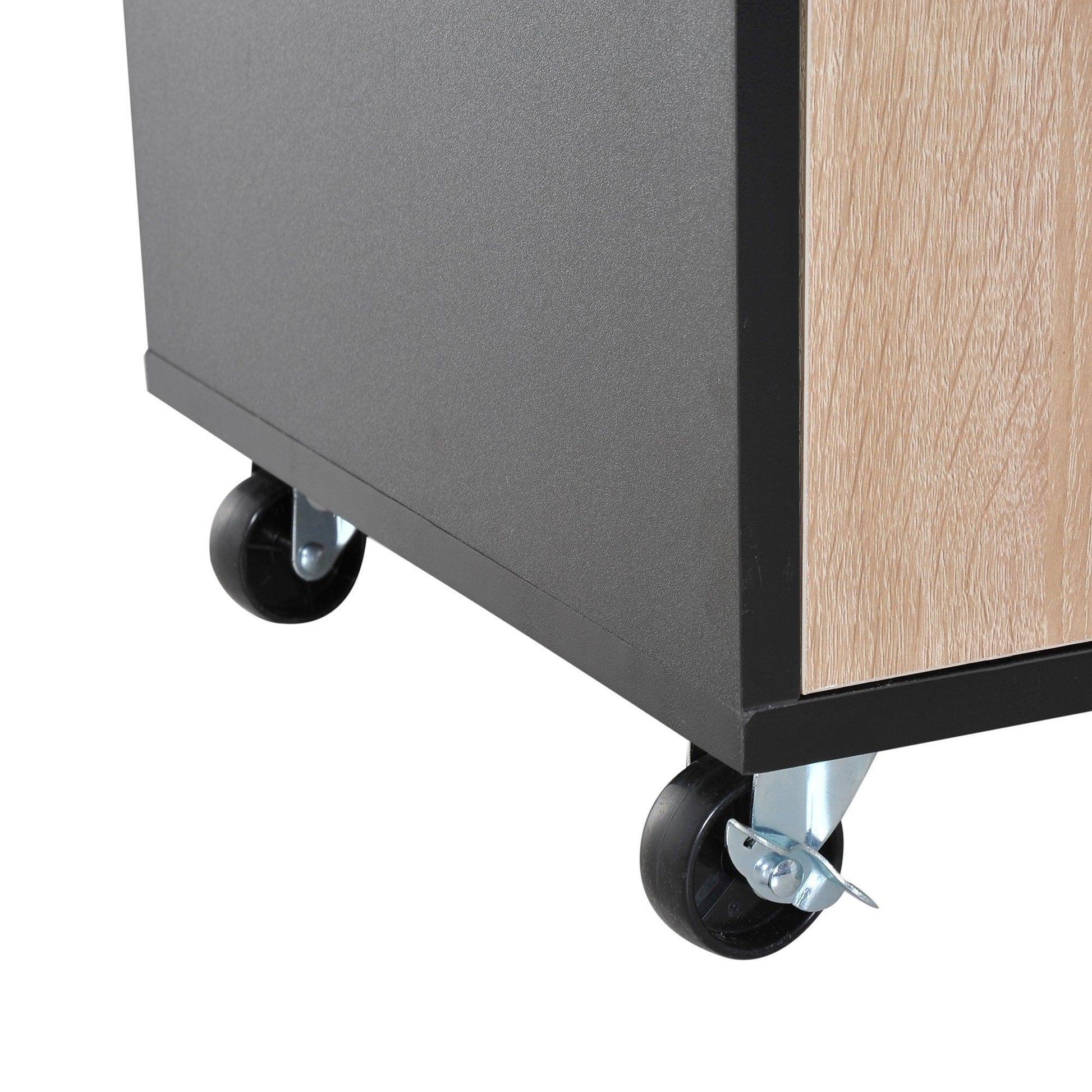 HOMCOM Rolling Oak/Black Kitchen Island 60x40x82 cm - ALL4U RETAILER LTD