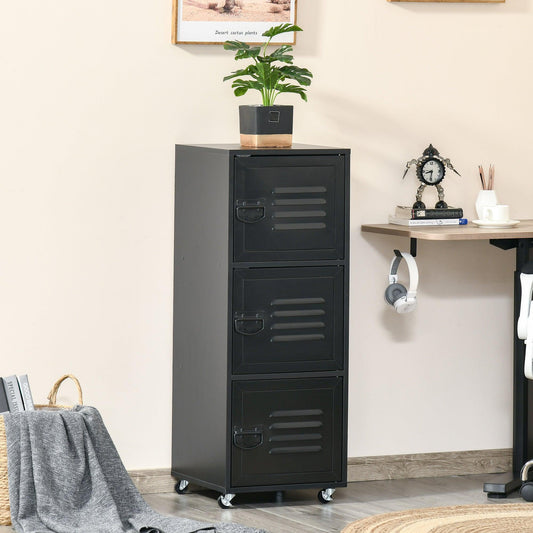 HOMCOM Rolling Storage Cabinet with Metal Doors - ALL4U RETAILER LTD