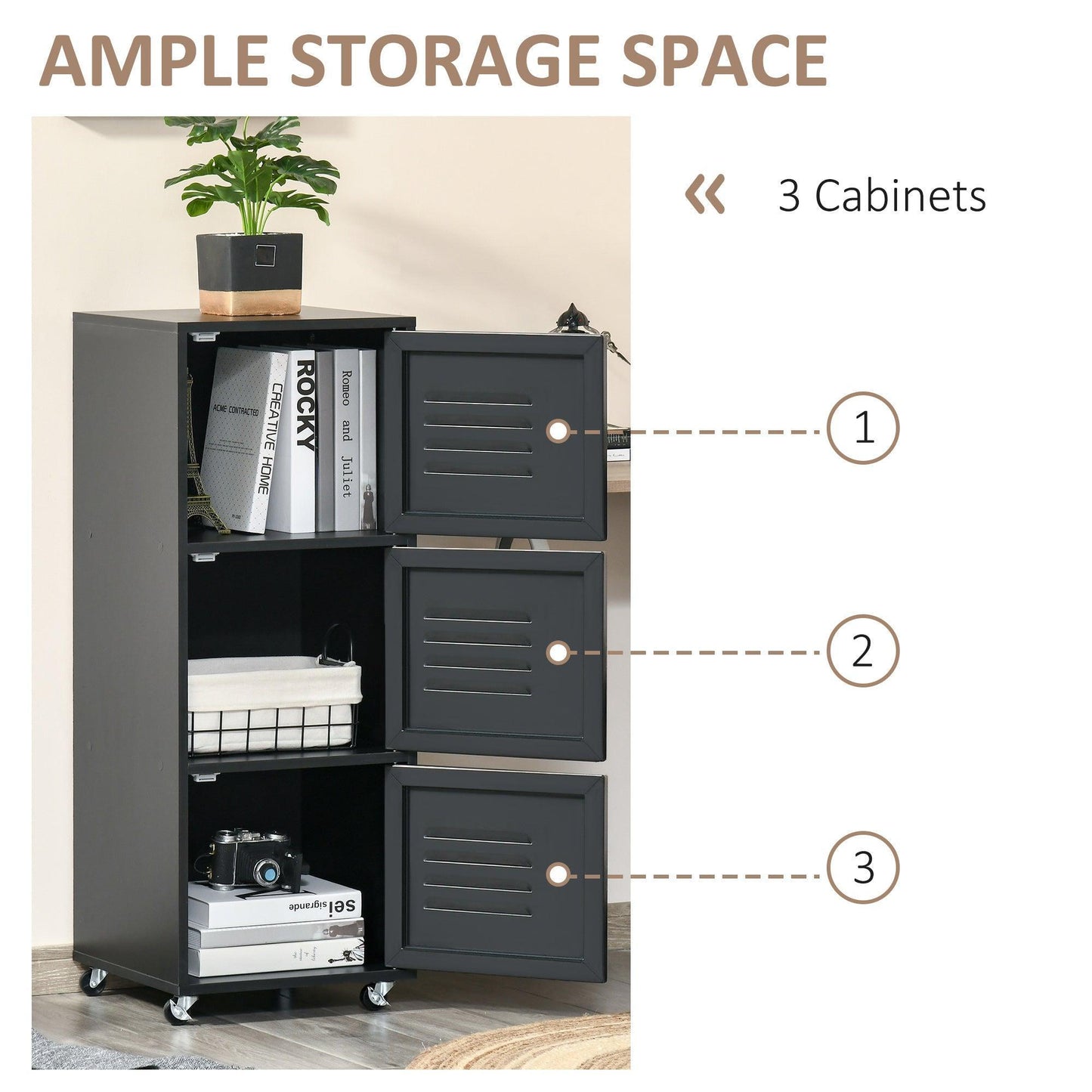 HOMCOM Rolling Storage Cabinet with Metal Doors - ALL4U RETAILER LTD