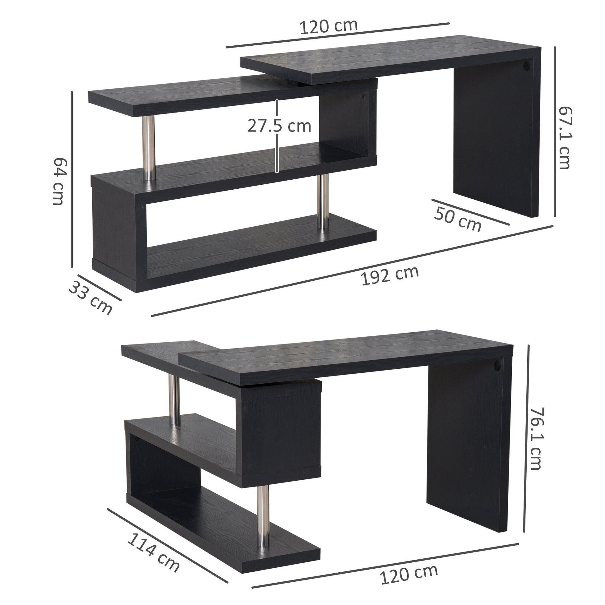 HOMCOM Rotating L-Shaped Computer Desk with Shelf - Black - ALL4U RETAILER LTD