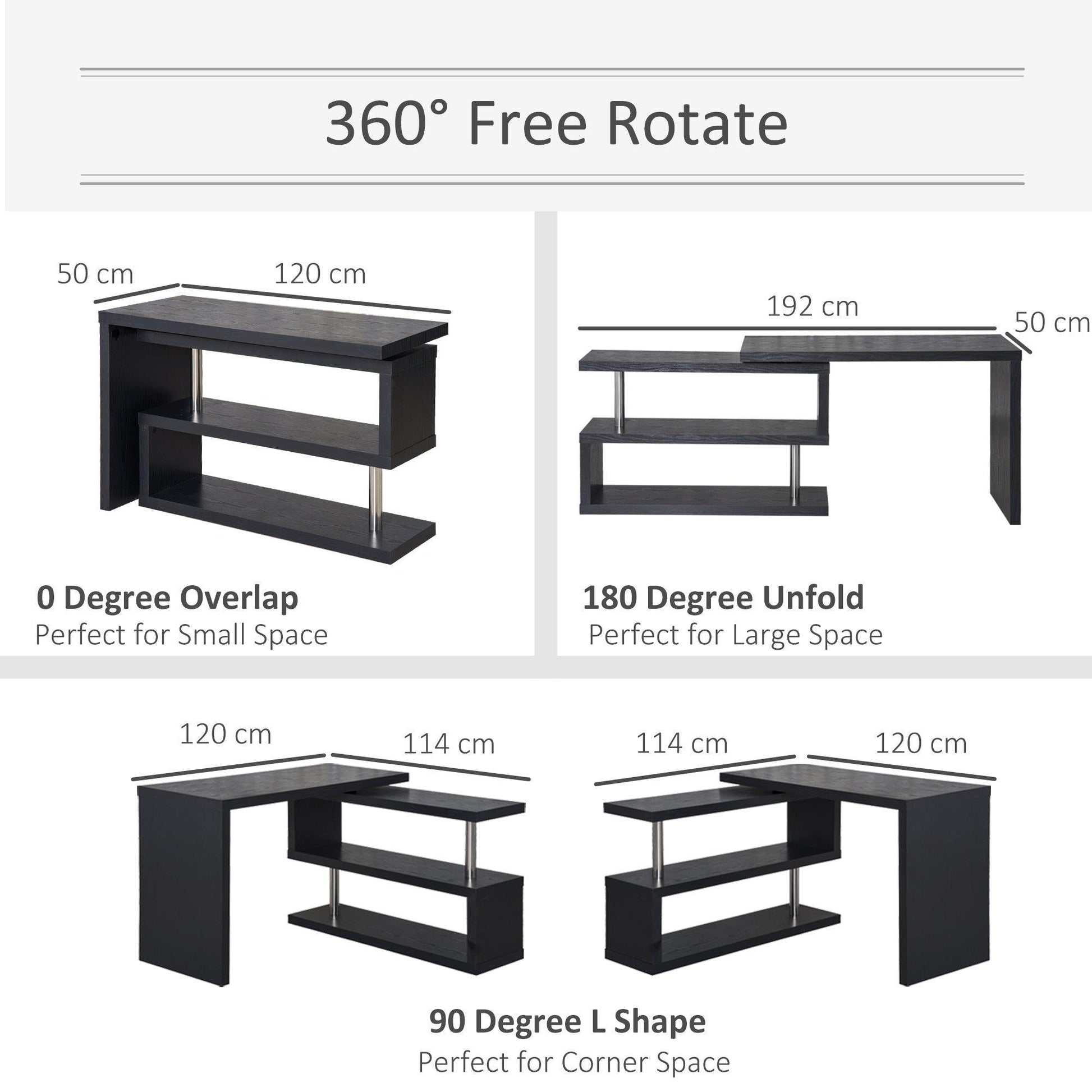 HOMCOM Rotating L-Shaped Computer Desk with Shelf - Black - ALL4U RETAILER LTD