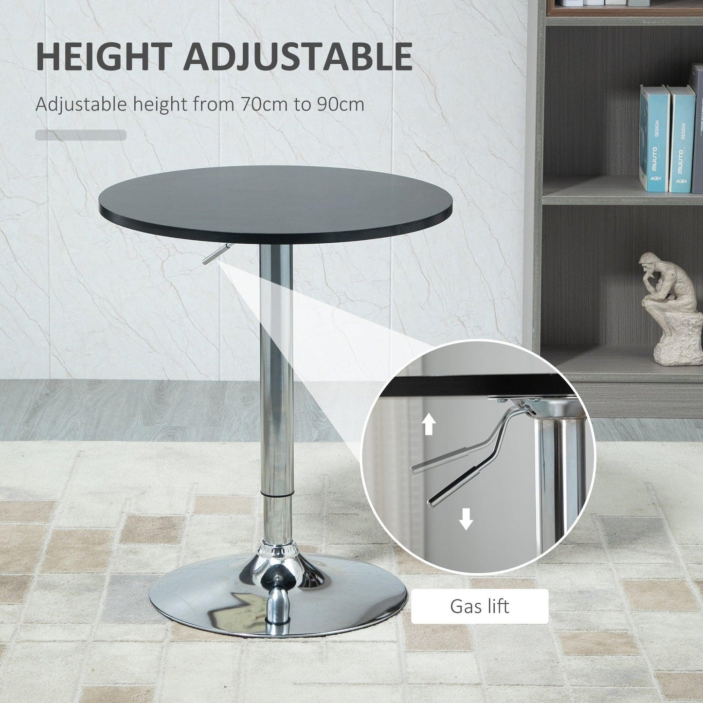 HOMCOM Round Bar Table with Adjustable Height and Metal Base - ALL4U RETAILER LTD