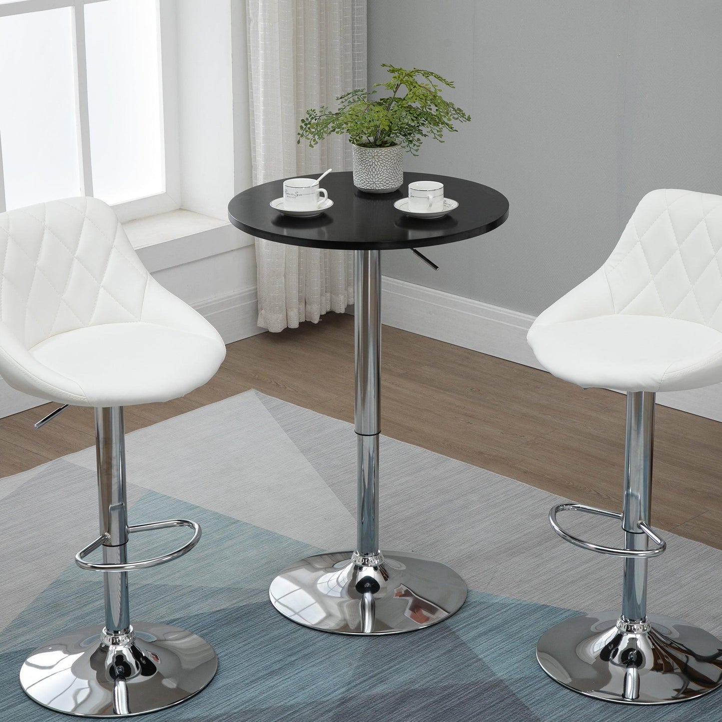 HOMCOM Round Bar Table with Adjustable Height and Metal Base - ALL4U RETAILER LTD