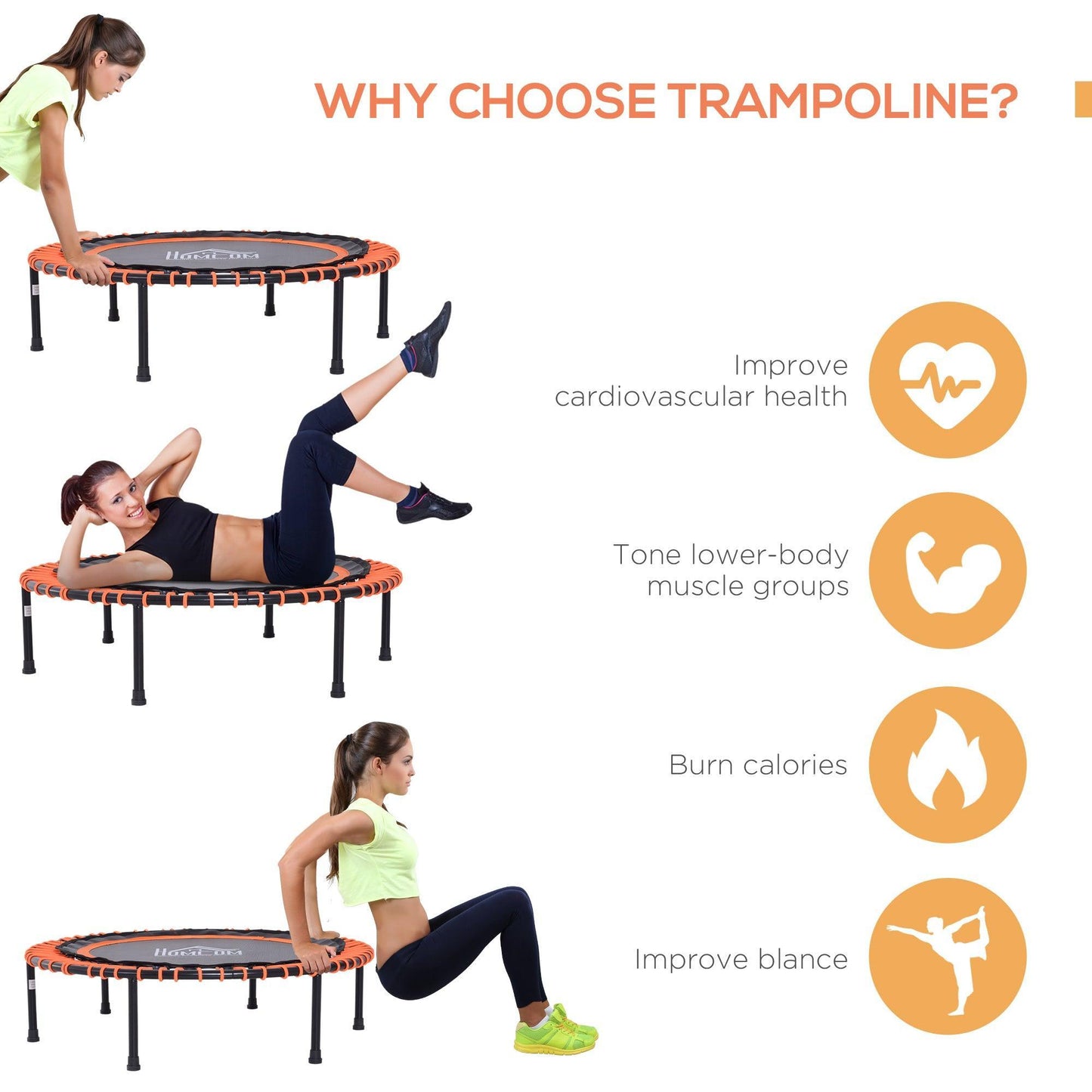 HOMCOM Round Trampoline: Aerobic Exercise Bouncer - ALL4U RETAILER LTD