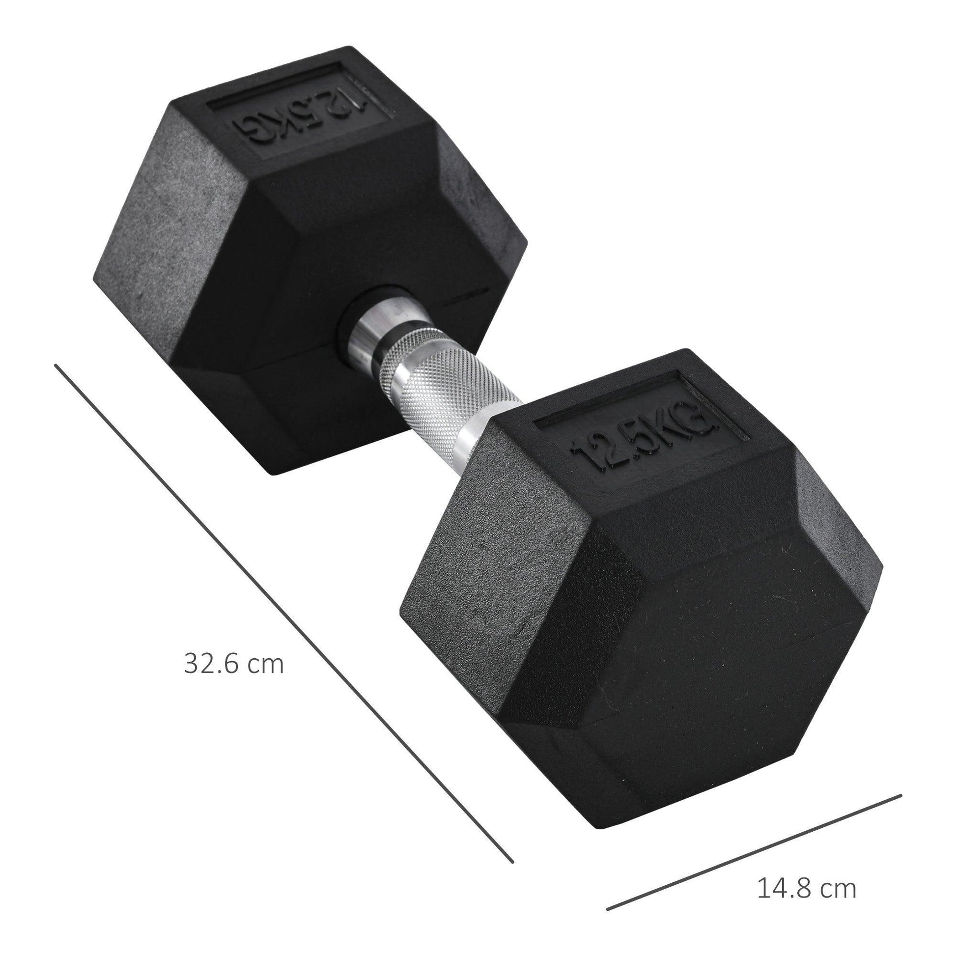 HOMCOM Rubber Hex Dumbbell - Portable 12.5KG Hand Weight - ALL4U RETAILER LTD