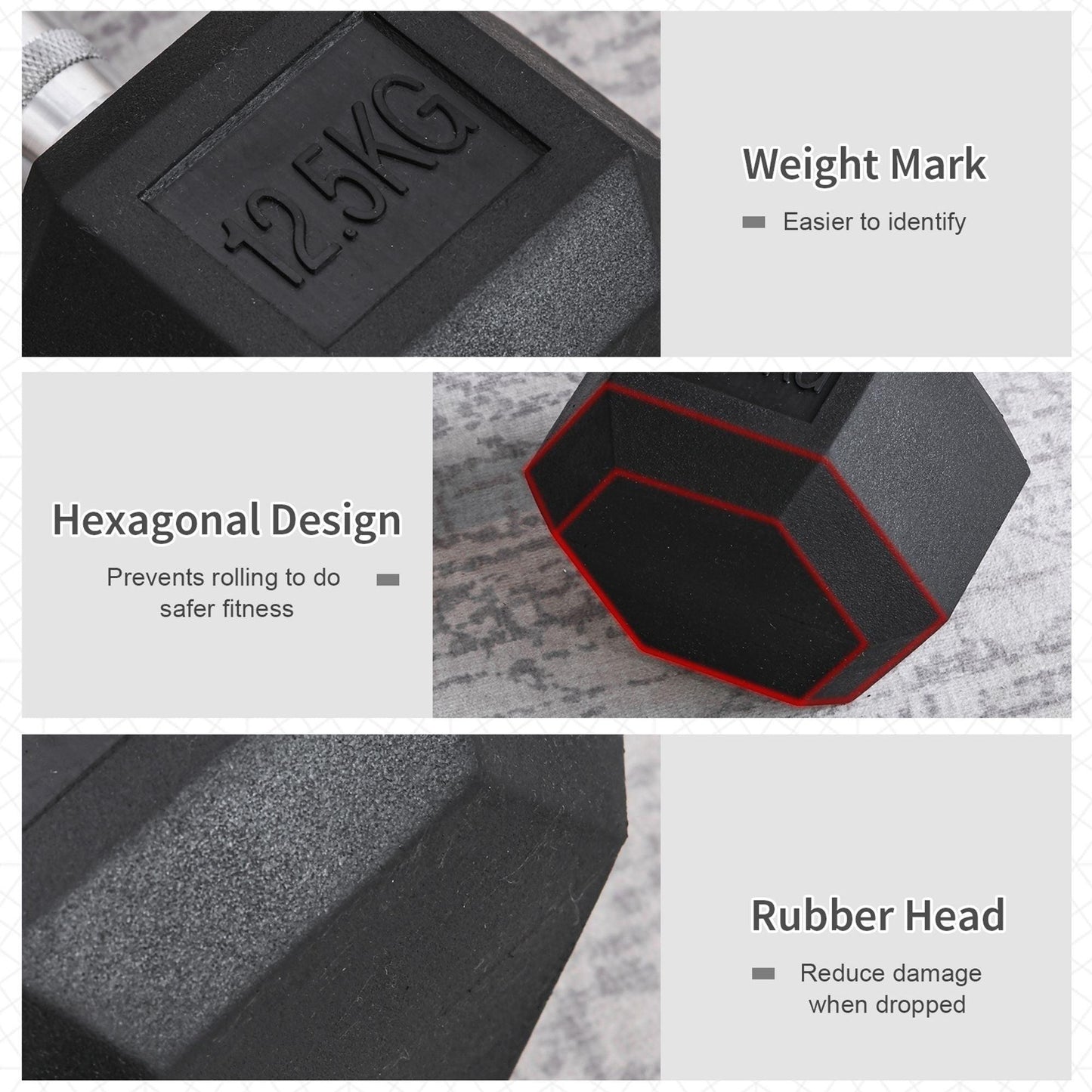 HOMCOM Rubber Hex Dumbbell - Portable 12.5KG Hand Weight - ALL4U RETAILER LTD