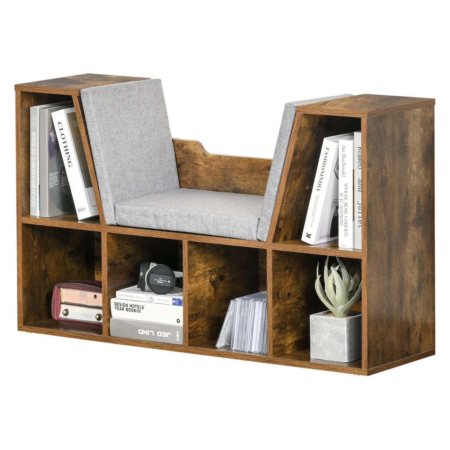 HOMCOM Rustic Brown Bookcase Seat: Simple & Stylish Storage - ALL4U RETAILER LTD