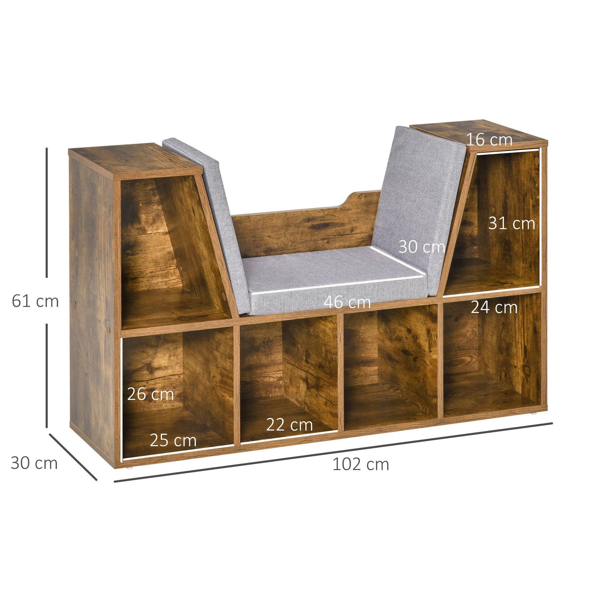 HOMCOM Rustic Brown Bookcase Seat: Simple & Stylish Storage - ALL4U RETAILER LTD