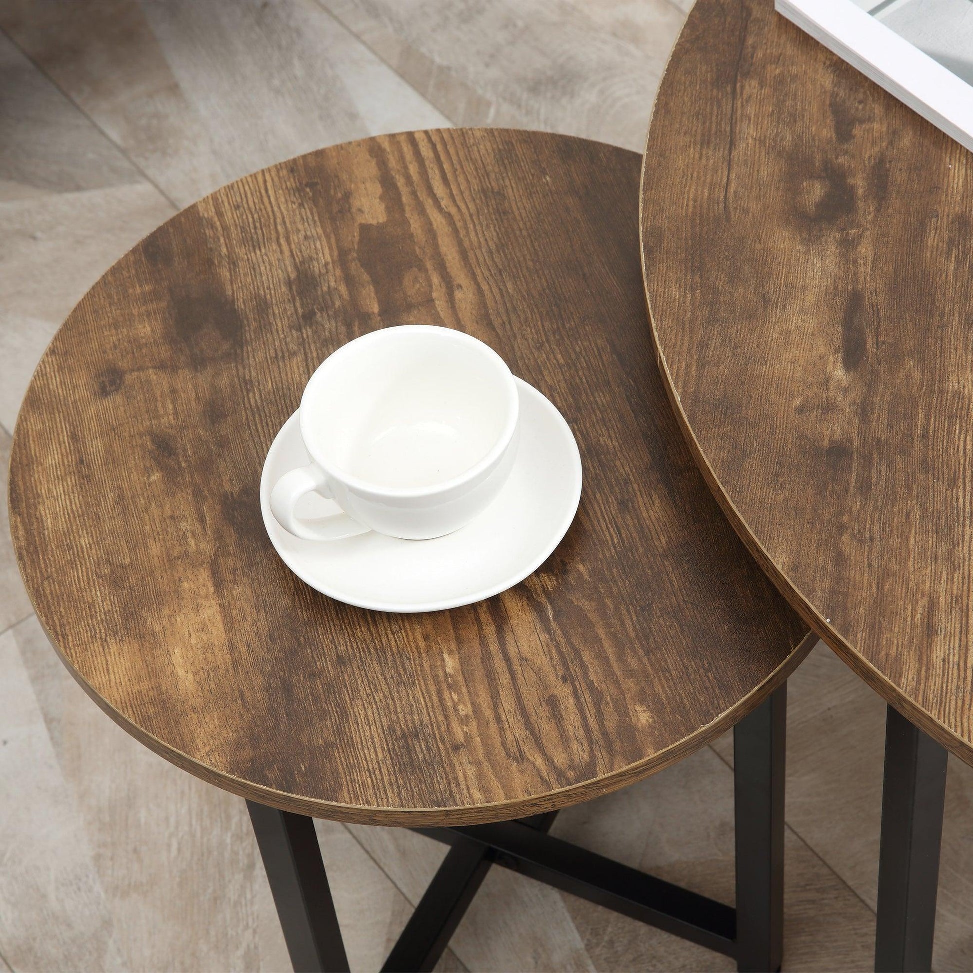 HOMCOM Rustic Brown Coffee Table Set - 2 Nesting Tables - ALL4U RETAILER LTD