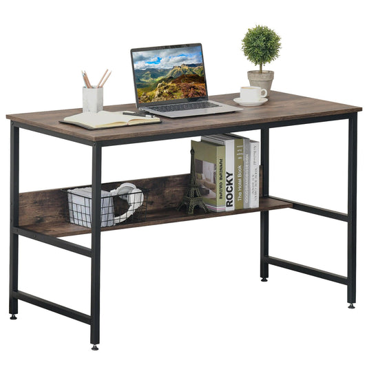 HOMCOM Rustic Brown Computer Desk with Shelf - ALL4U RETAILER LTD