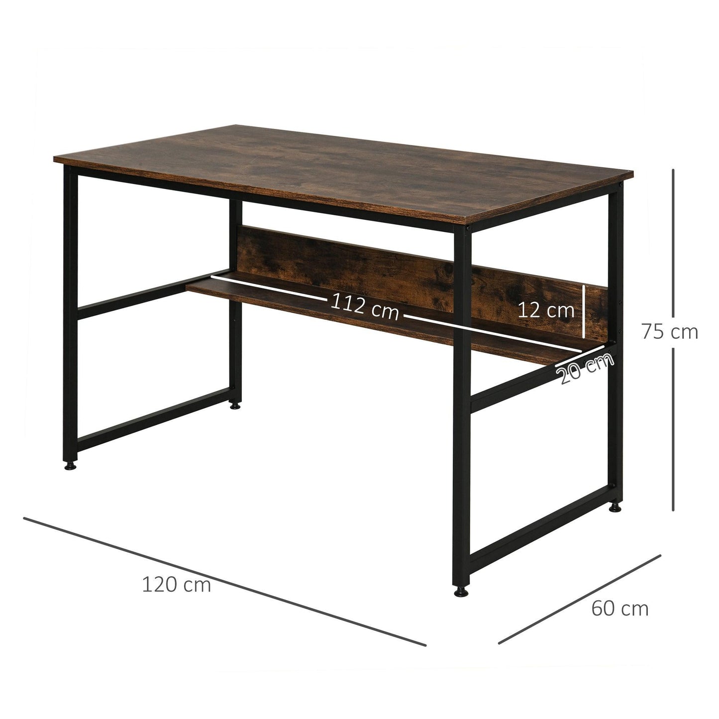 HOMCOM Rustic Brown Computer Desk with Shelf - ALL4U RETAILER LTD