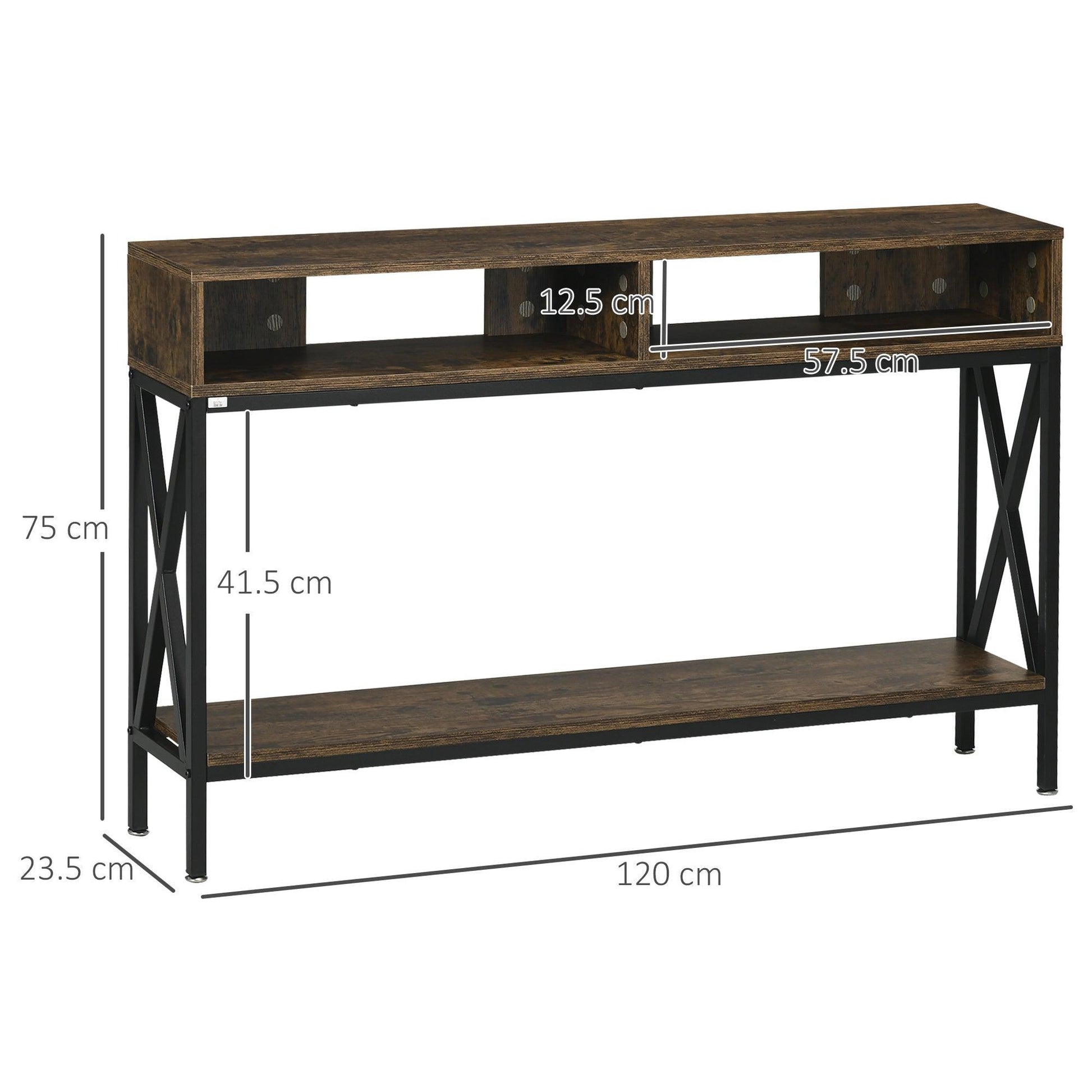 HOMCOM Rustic Brown Console Table with 3 Compartments - ALL4U RETAILER LTD