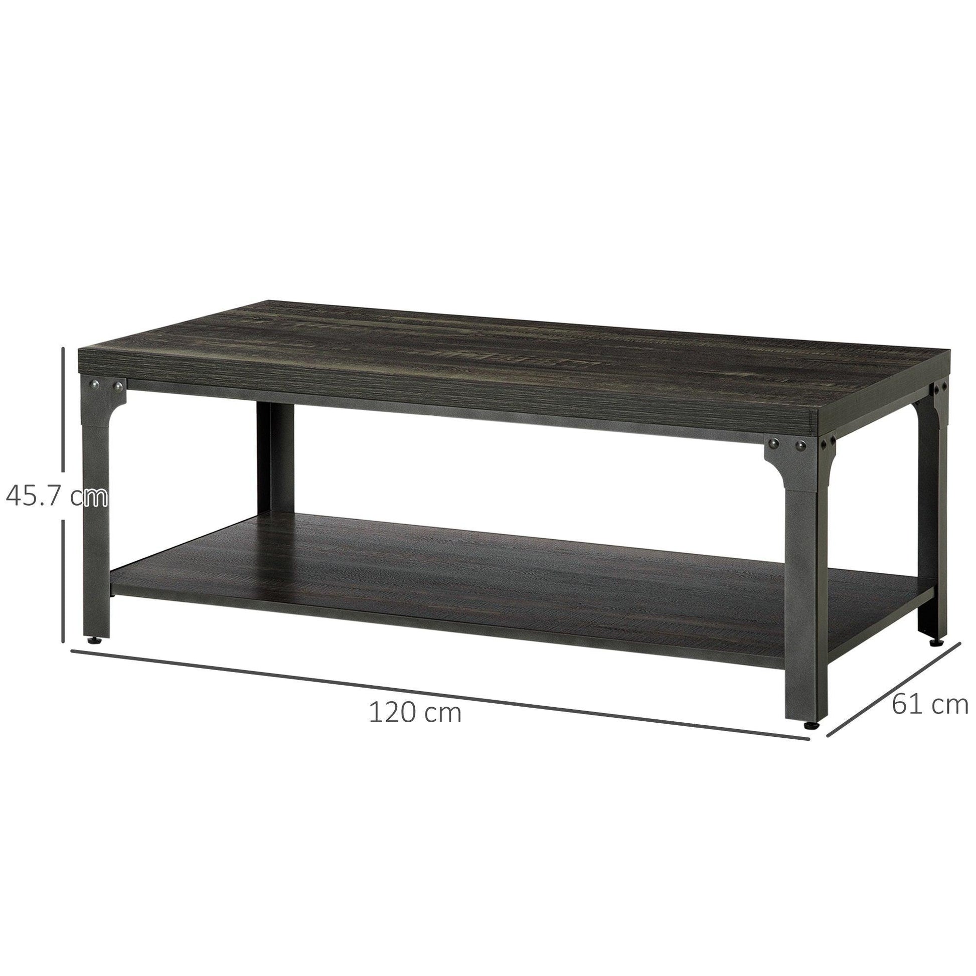 HOMCOM Rustic Coffee Table with Storage Shelf - Dark Walnut - ALL4U RETAILER LTD