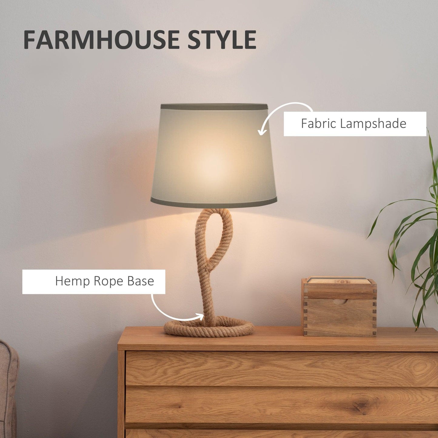 HOMCOM Rustic Rope Base Table Lamp, E27 LED Halogen Bulb - ALL4U RETAILER LTD