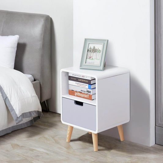 HOMCOM Scandinavian Bedside Table, 40cm - White/Grey/Natural - ALL4U RETAILER LTD