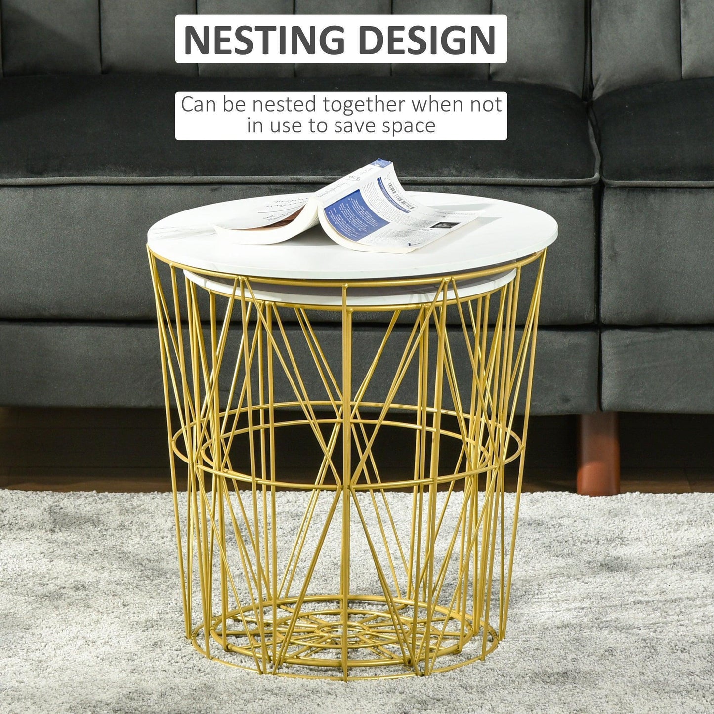 HOMCOM White Nesting Side Tables with Storage - ALL4U RETAILER LTD